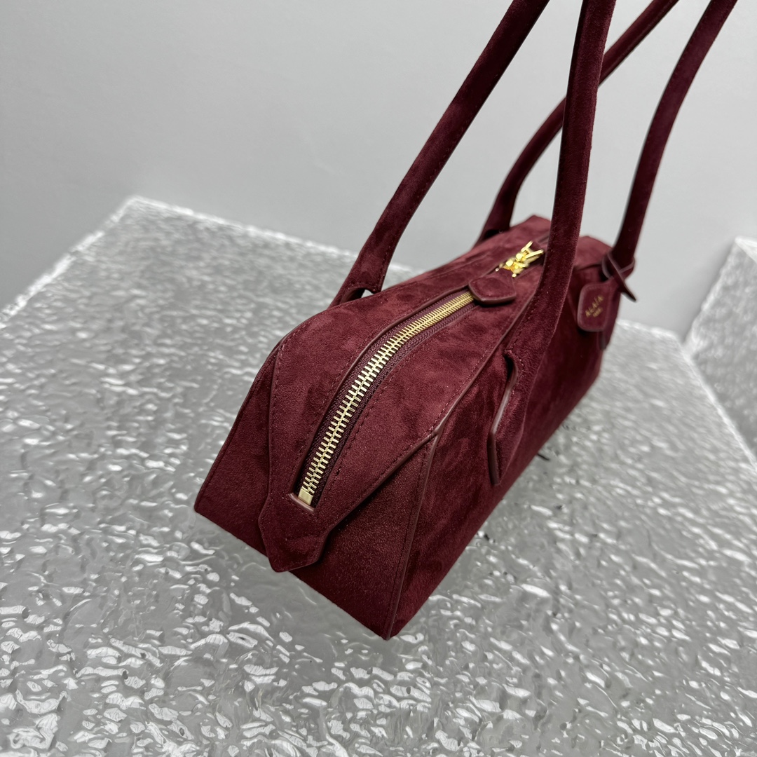 ALAIA Suede Goatskin Medium Le Teckel Bag Rouge Grenat