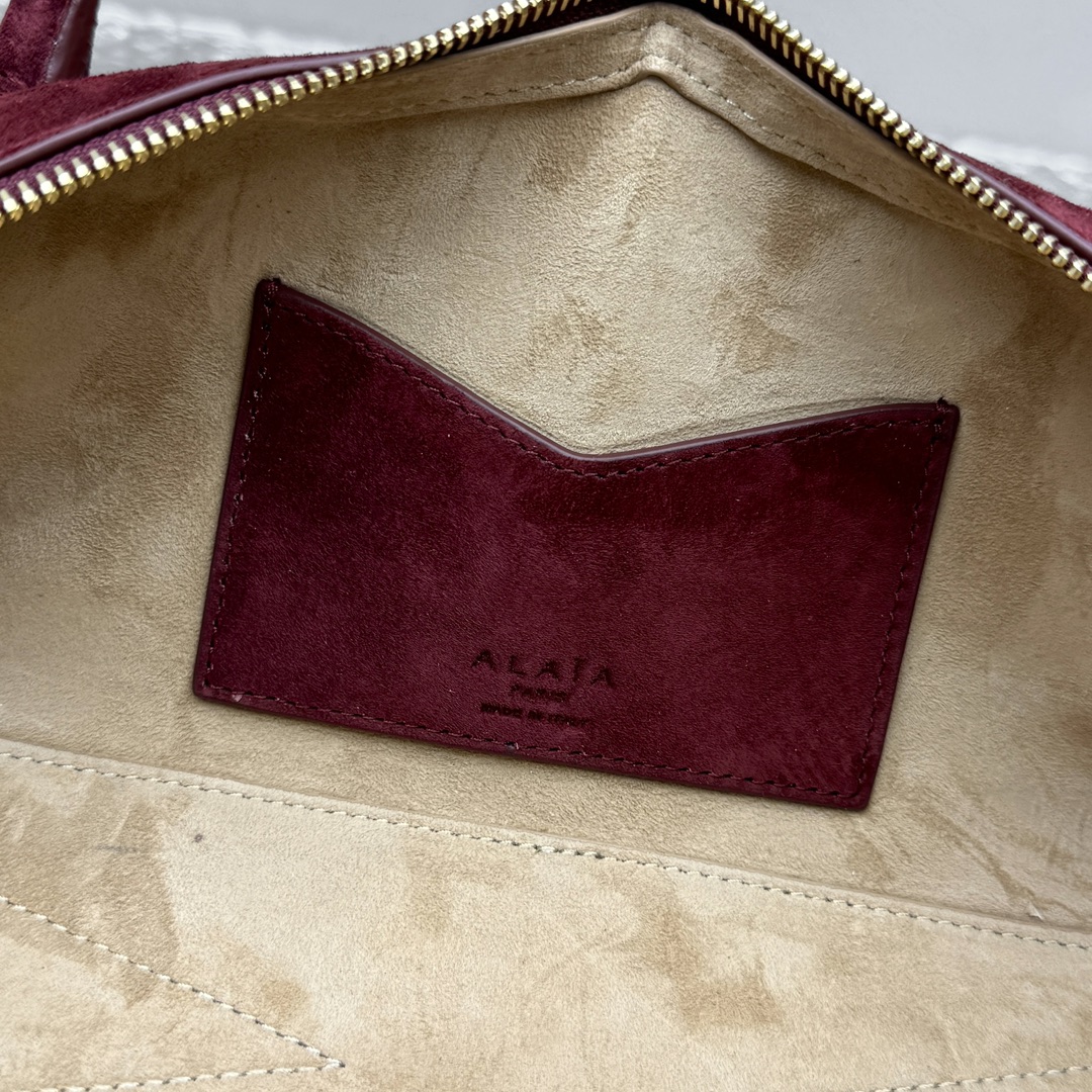 ALAIA Suede Goatskin Medium Le Teckel Bag Rouge Grenat