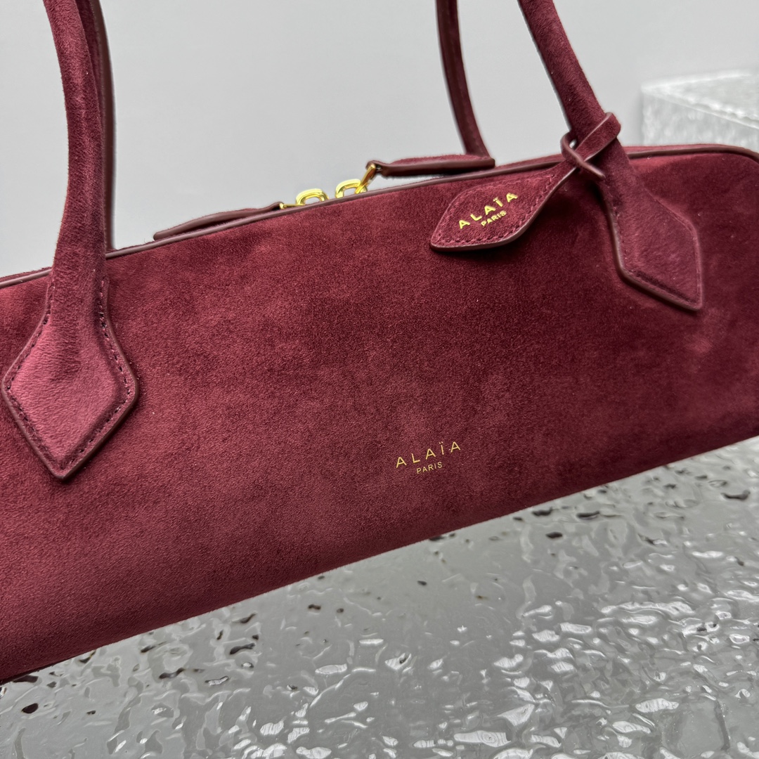ALAIA Suede Goatskin Medium Le Teckel Bag Rouge Grenat
