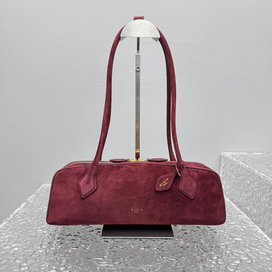 ALAIA Suede Goatskin Medium Le Teckel Bag Rouge Grenat