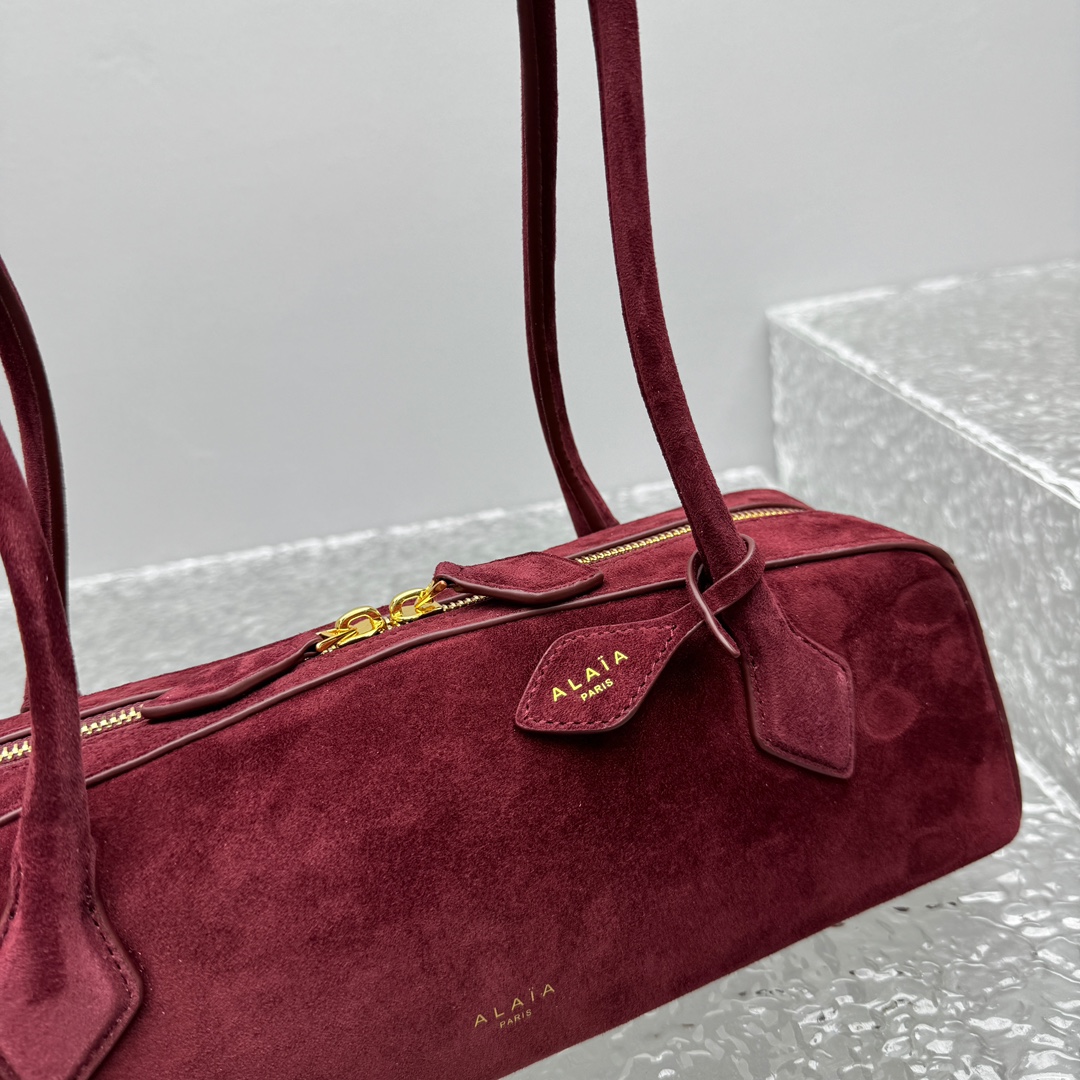ALAIA Suede Goatskin Medium Le Teckel Bag Rouge Grenat