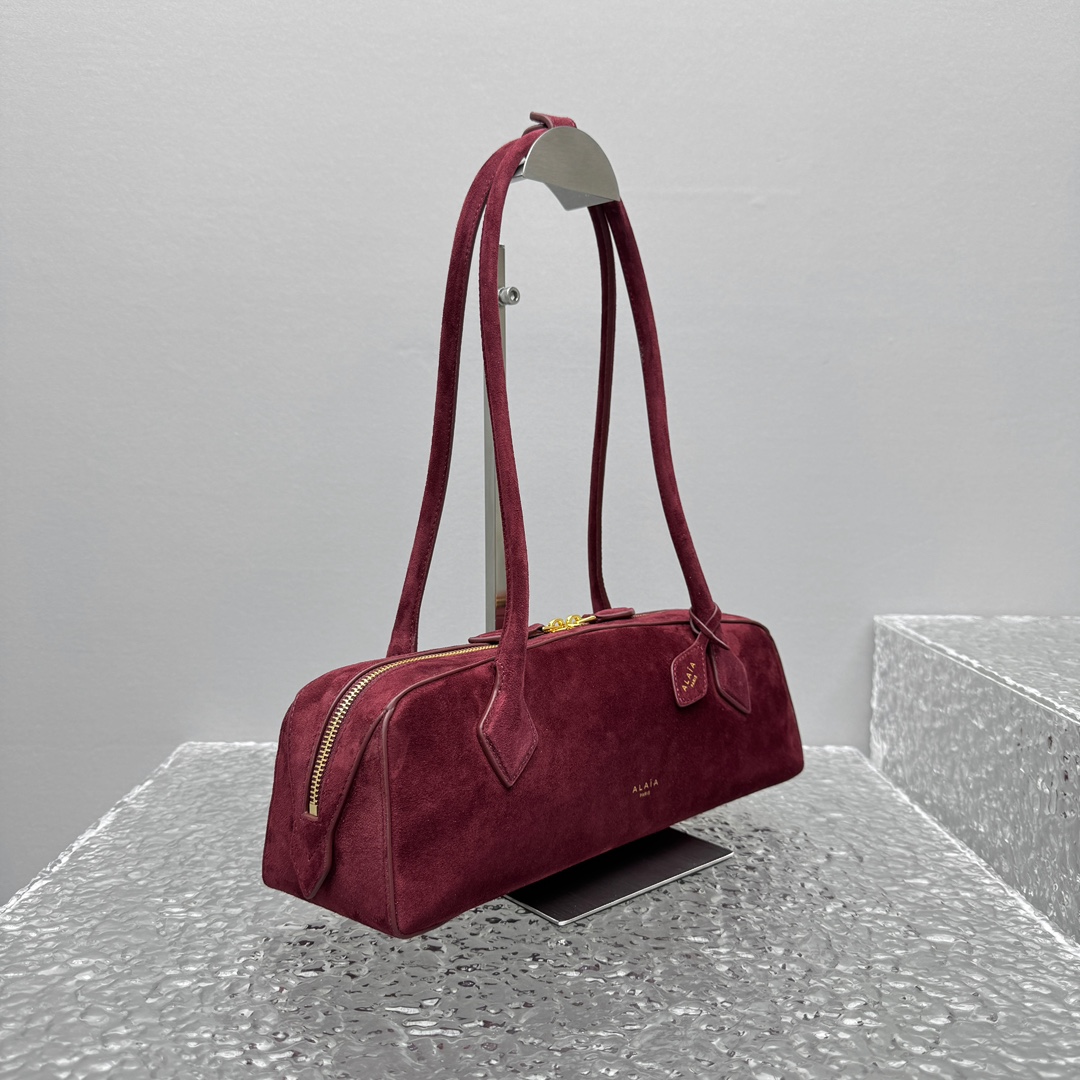 ALAIA Suede Goatskin Medium Le Teckel Bag Rouge Grenat