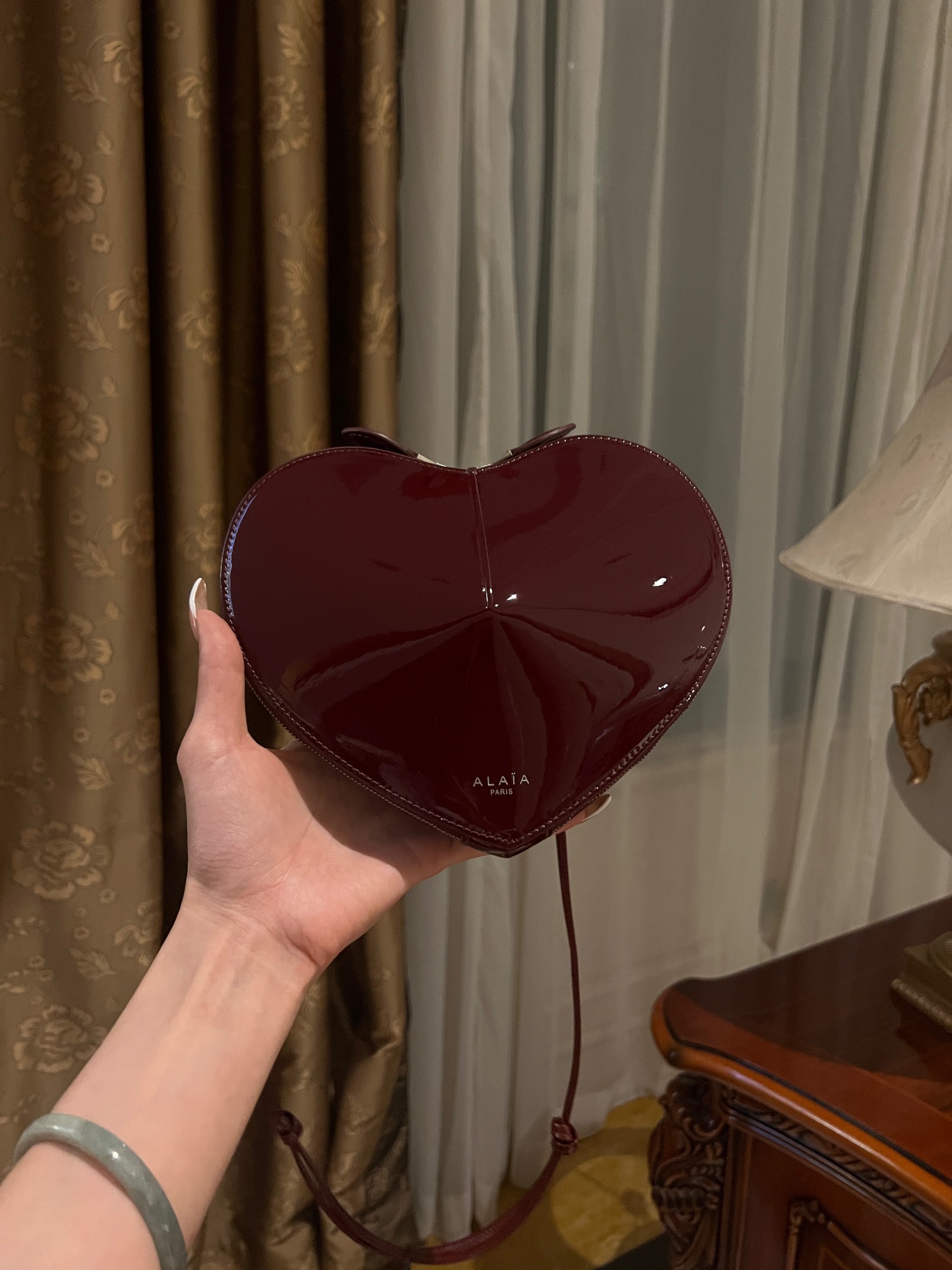 ALAIA Patent Calfskin Le Coeur Bag Garnet Red 1536287