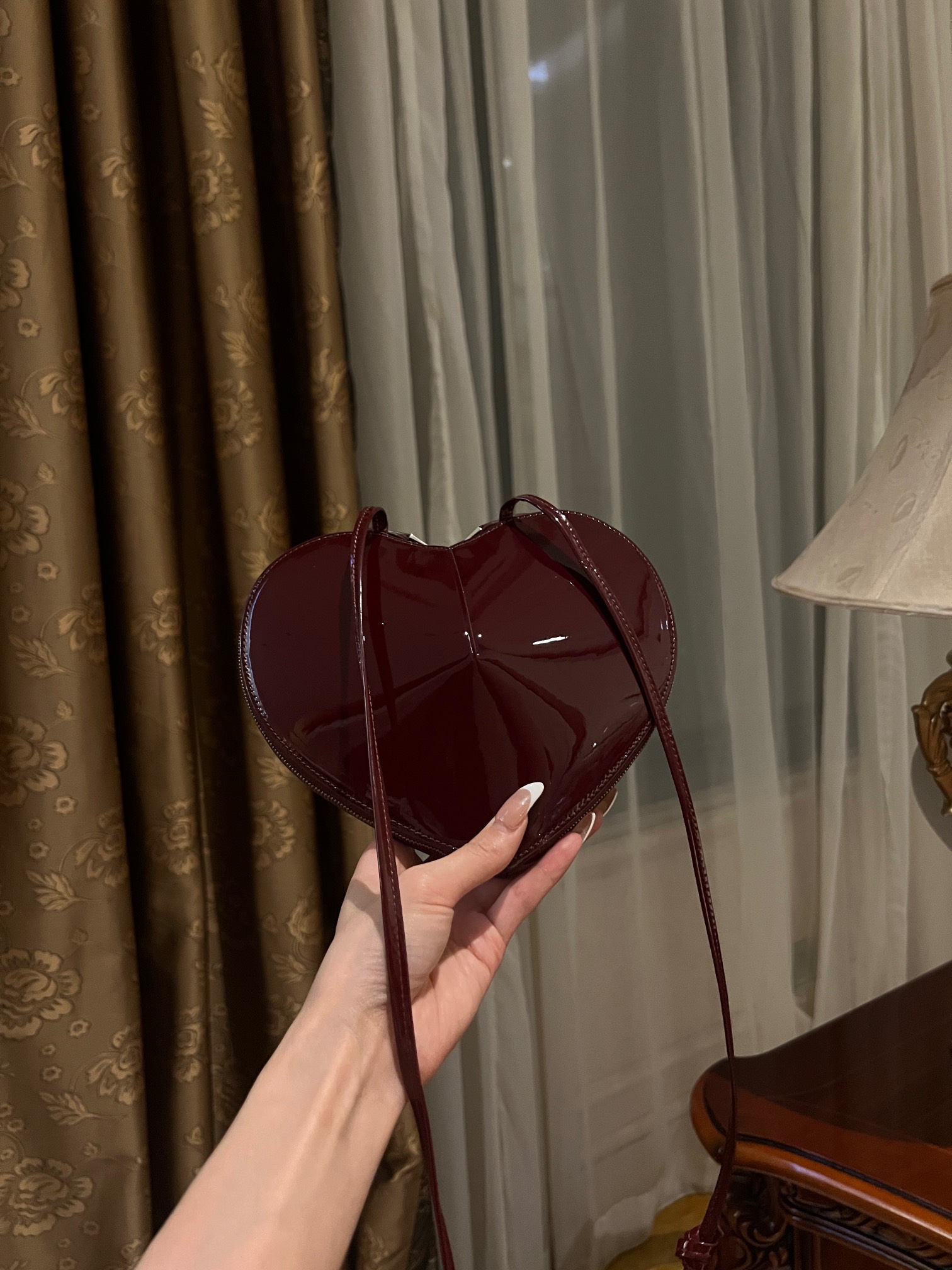 ALAIA Patent Calfskin Le Coeur Bag Garnet Red 1536287