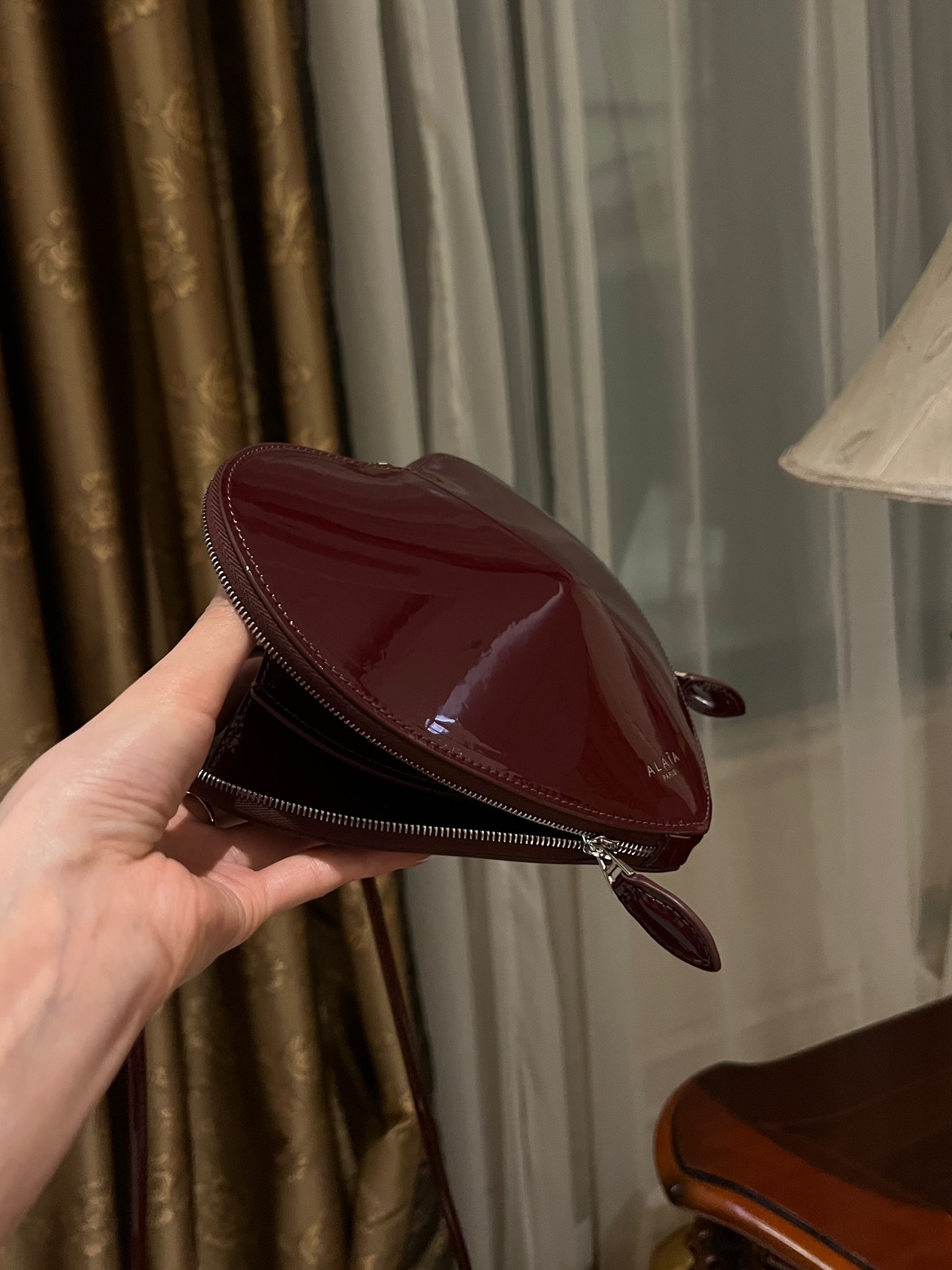 ALAIA Patent Calfskin Le Coeur Bag Garnet Red 1536287
