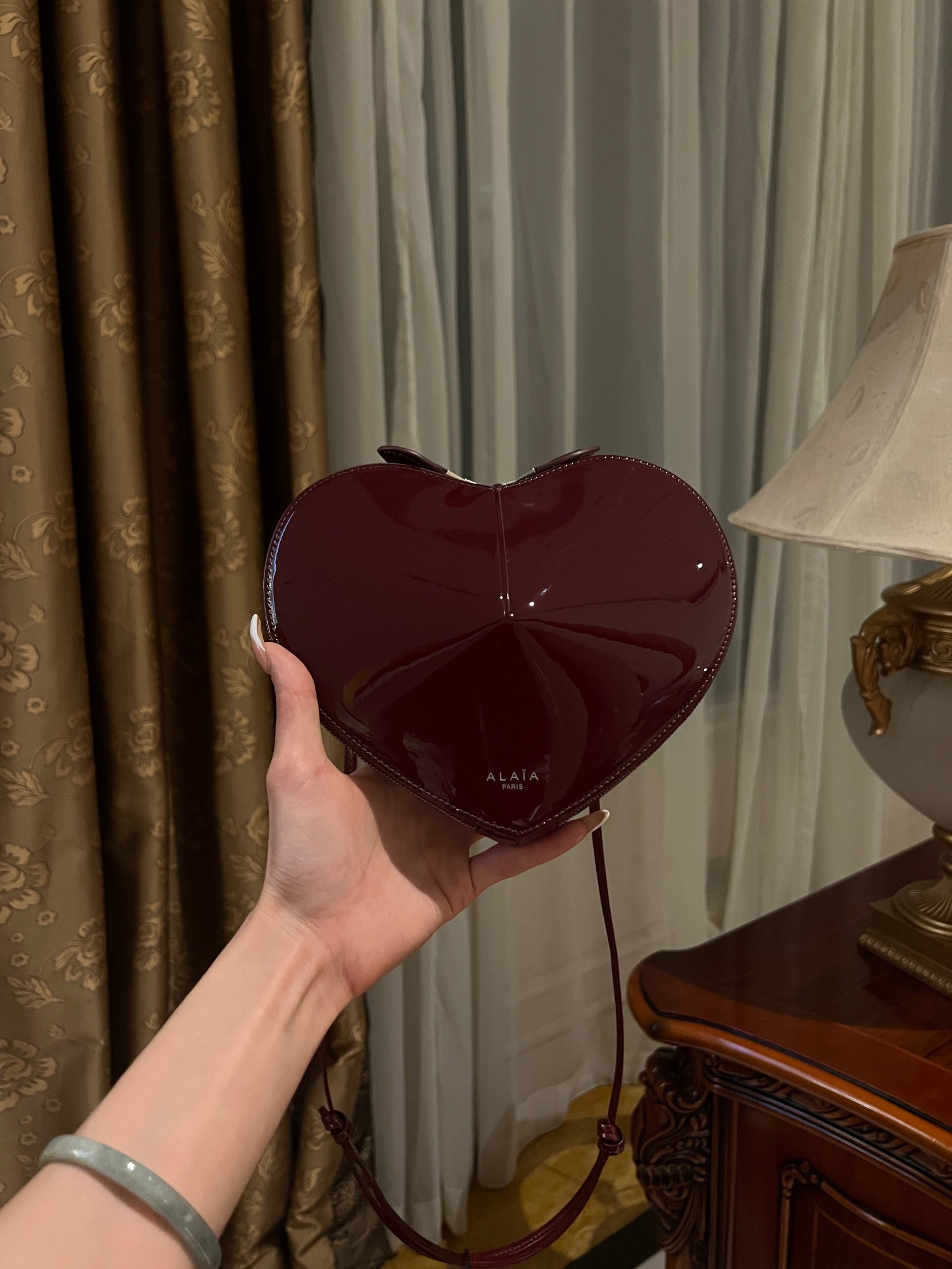 ALAIA Patent Calfskin Le Coeur Bag Garnet Red 1536287