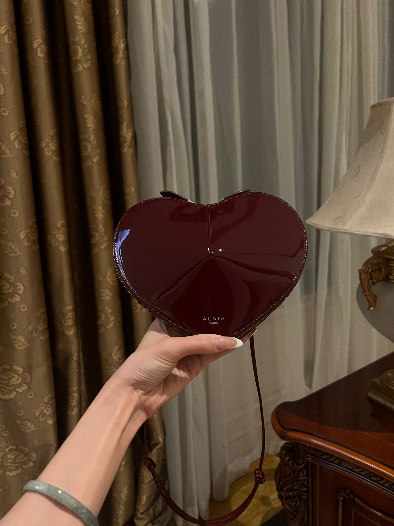 ALAIA Patent Calfskin Le Coeur Bag Garnet Red 1536287