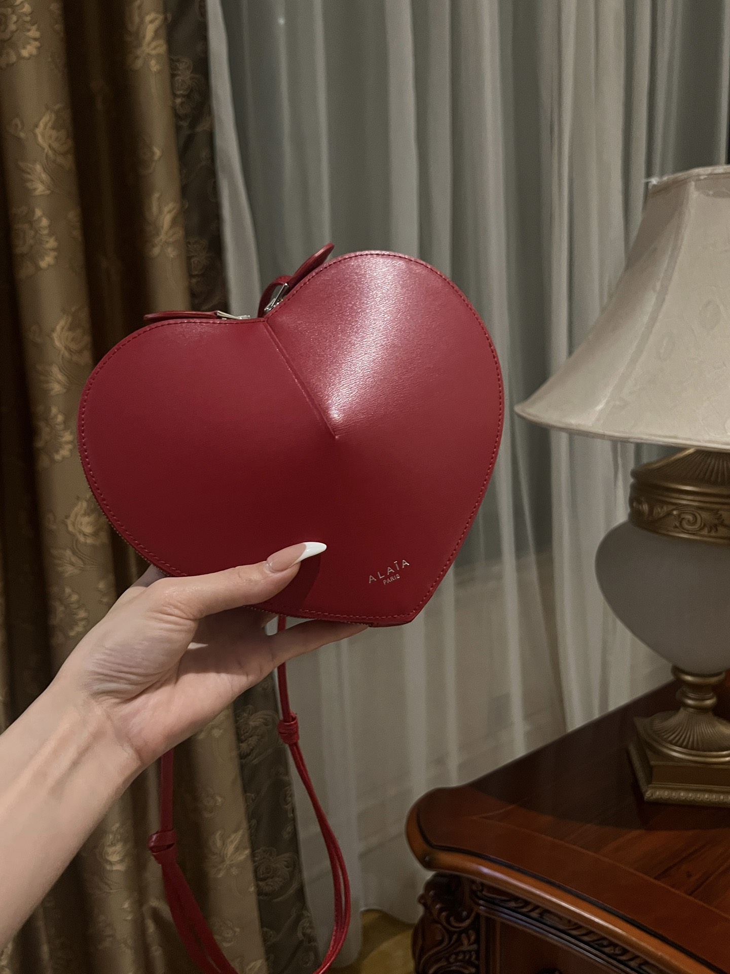 ALAIA Lux Calfskin Le Coeur Bag Lacquer Red 1456493