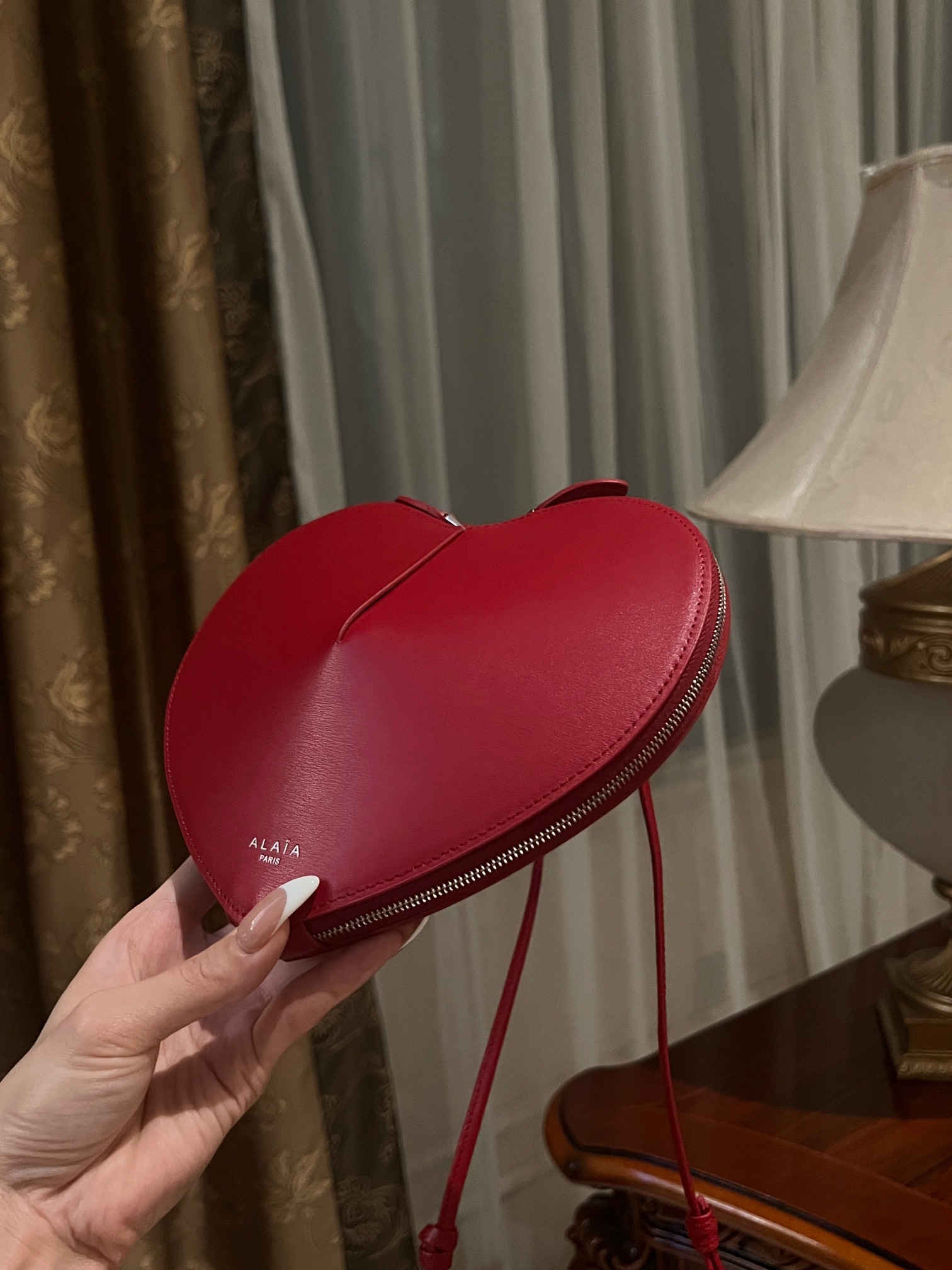 ALAIA Lux Calfskin Le Coeur Bag Lacquer Red 1456493