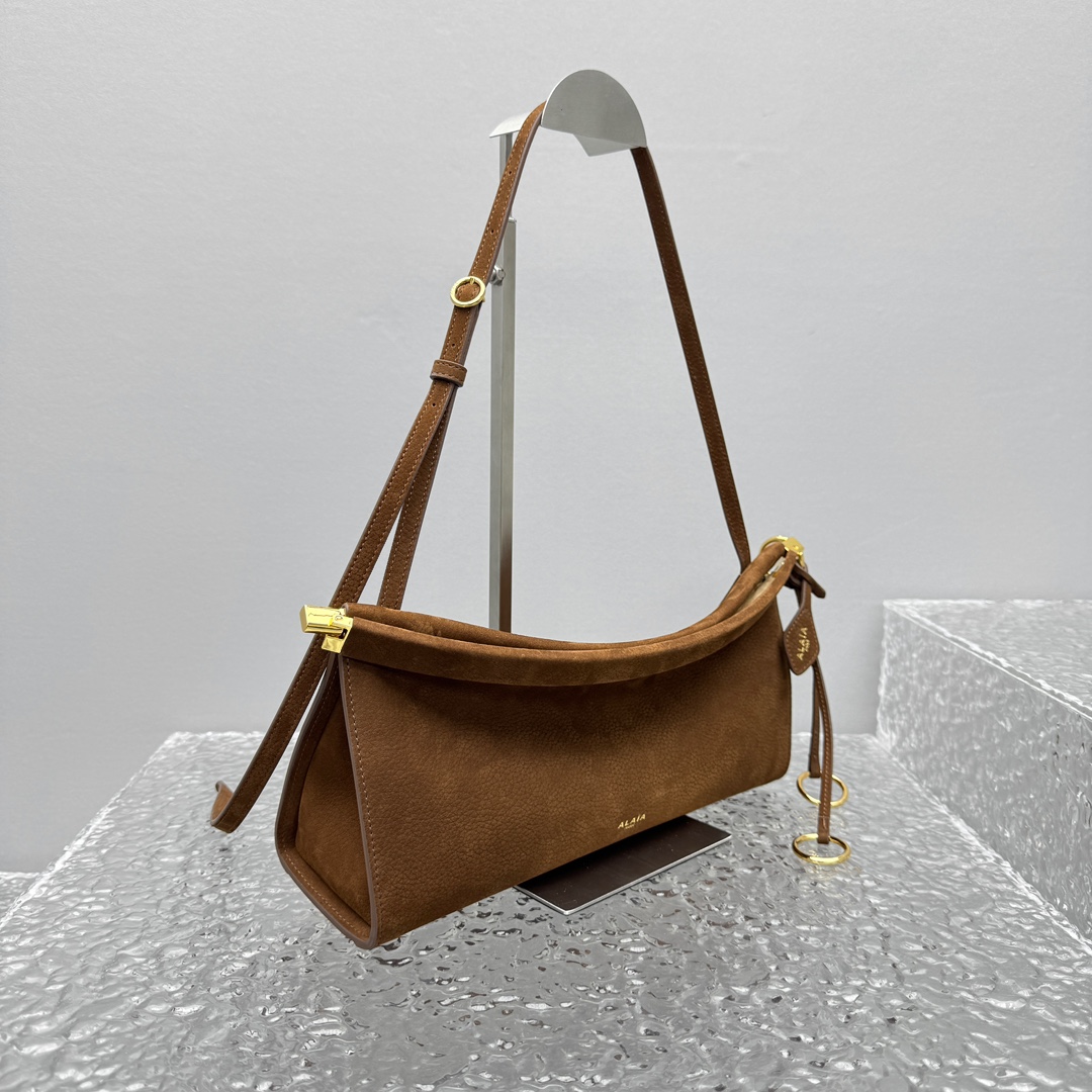ALAIA Nubuck Medium Le Click East West Bag Umber 1621147