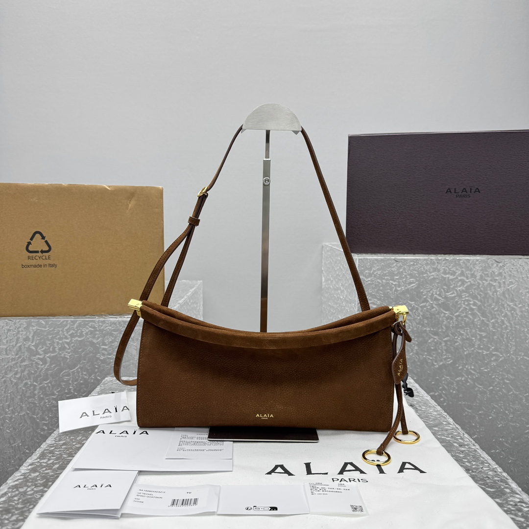 ALAIA Nubuck Medium Le Click East West Bag Umber 1621147