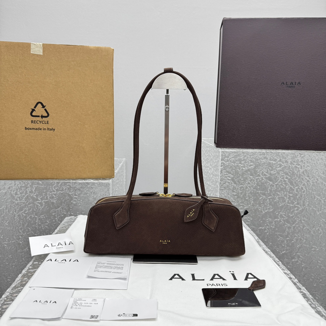 Alaïa Medium Le Teckel Suede Shoulder Bag – brown Alaia00499