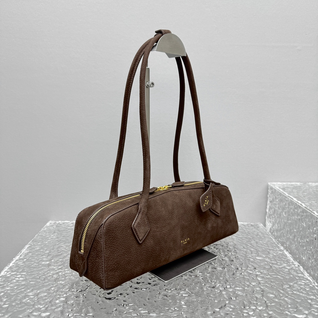 Alaïa Medium Le Teckel Suede Shoulder Bag - brown Alaia00499
