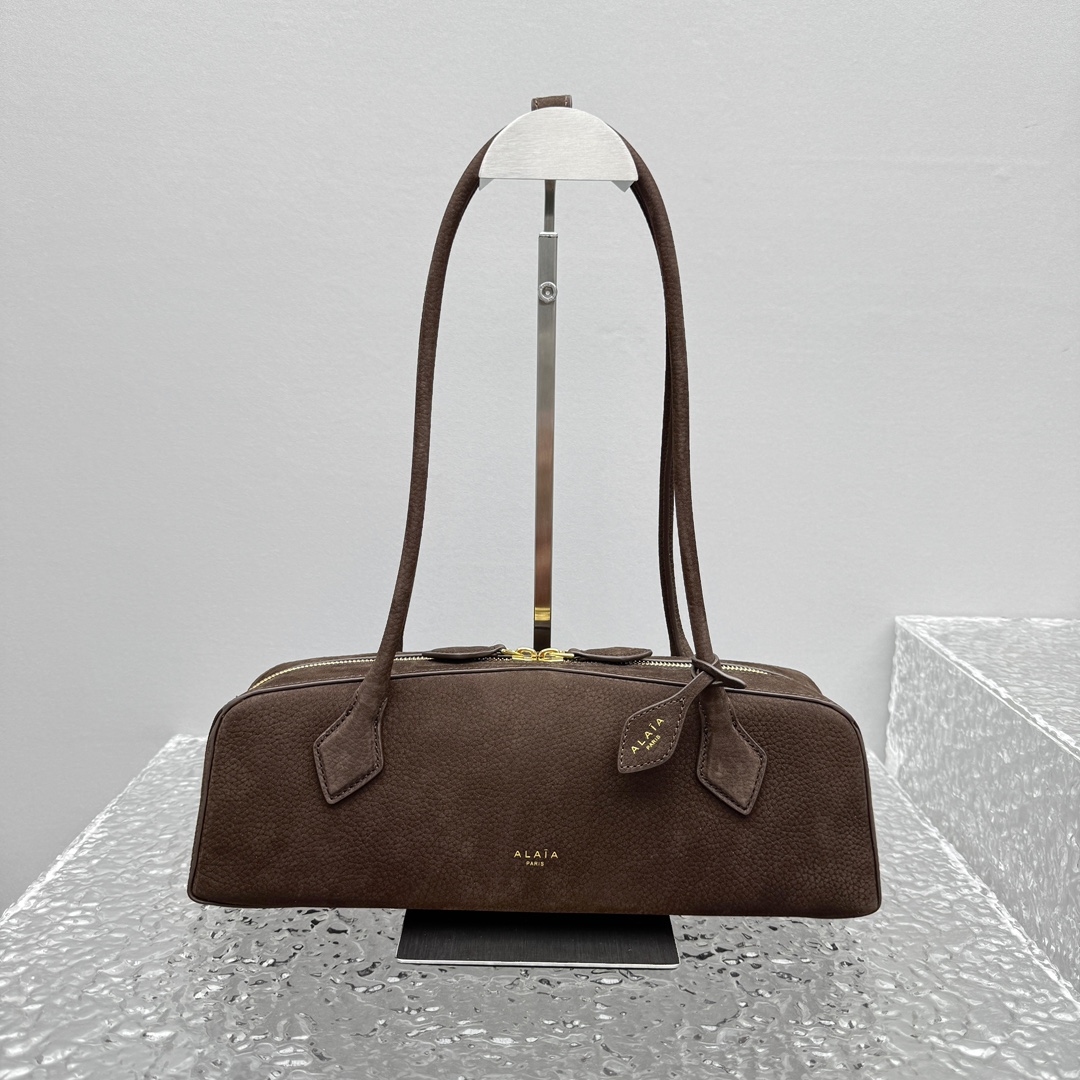 Alaïa Medium Le Teckel Suede Shoulder Bag - brown Alaia00499