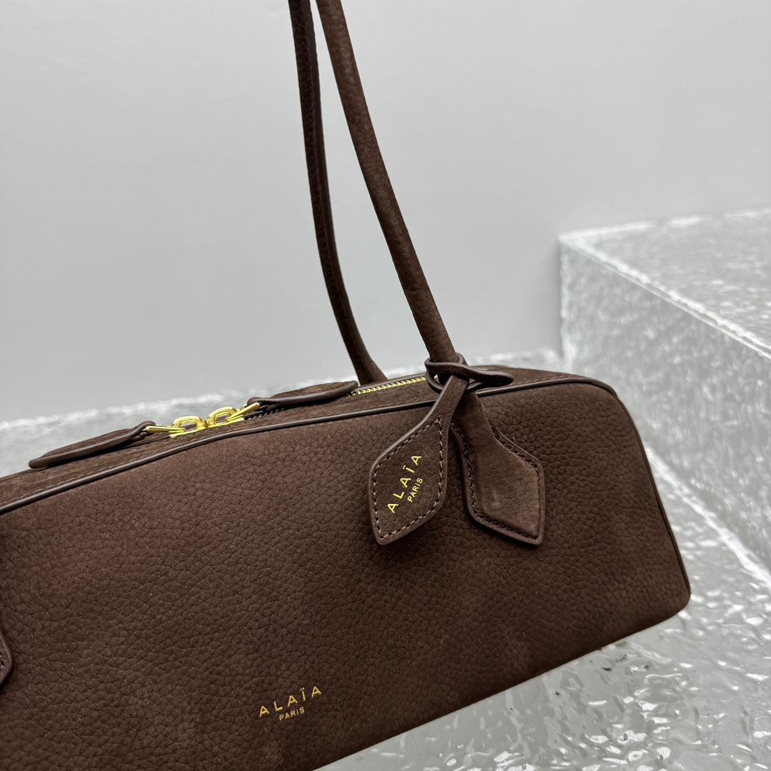 Alaïa Medium Le Teckel Suede Shoulder Bag - brown Alaia00499