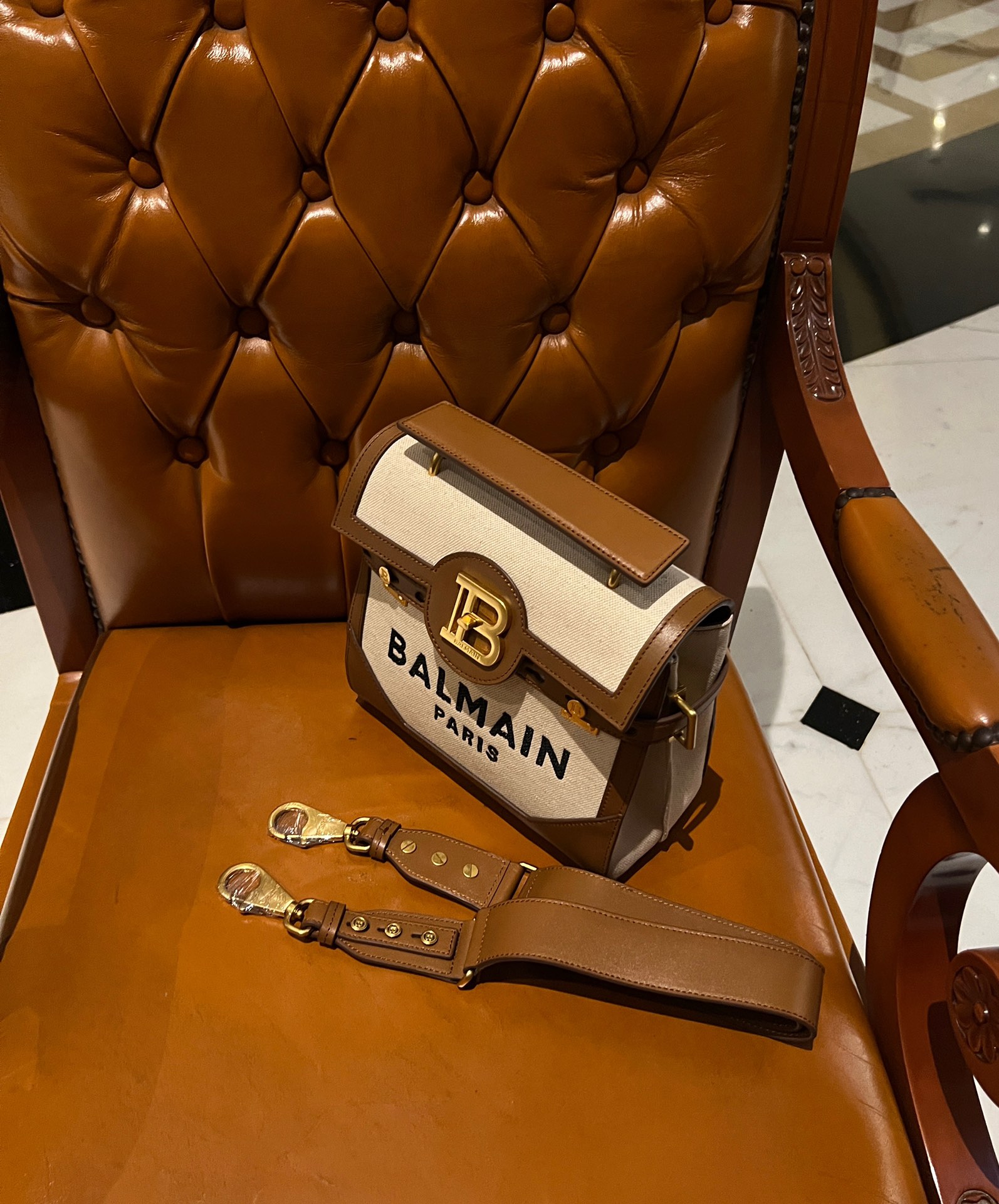 Balmain logo-plaque leather-trimmed Satchel | Neutrals BALMAIN 00009