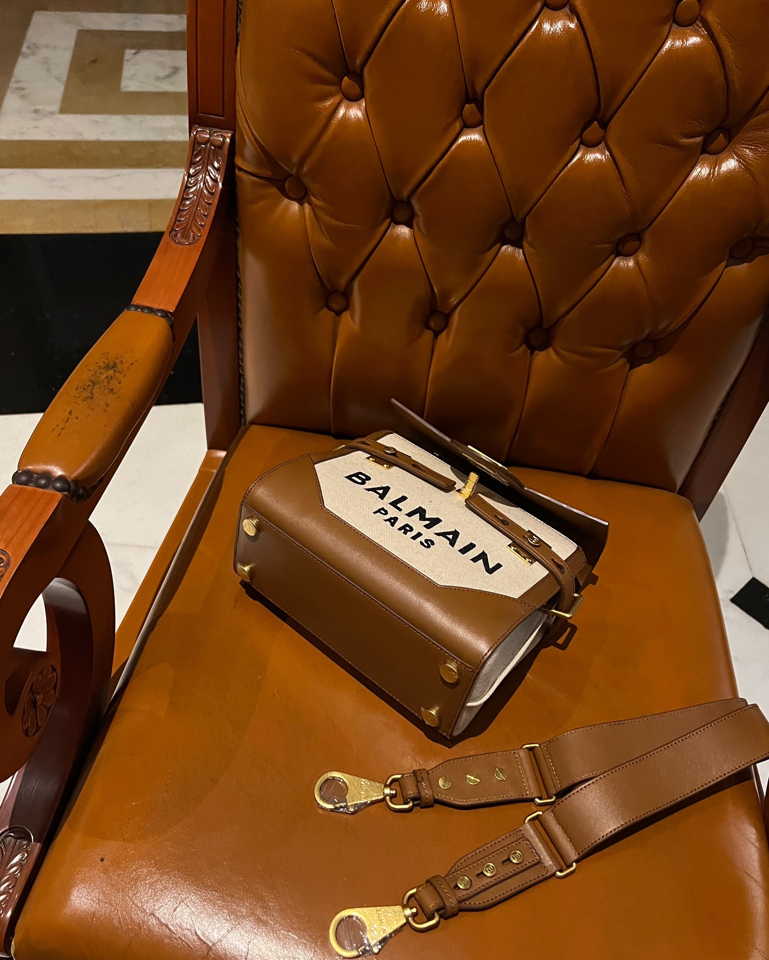 Balmain logo-plaque leather-trimmed Satchel | Neutrals BALMAIN 00009