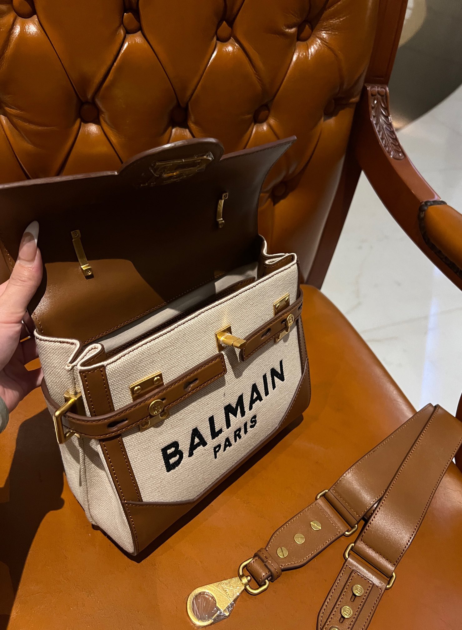 Balmain logo-plaque leather-trimmed Satchel | Neutrals BALMAIN 00009