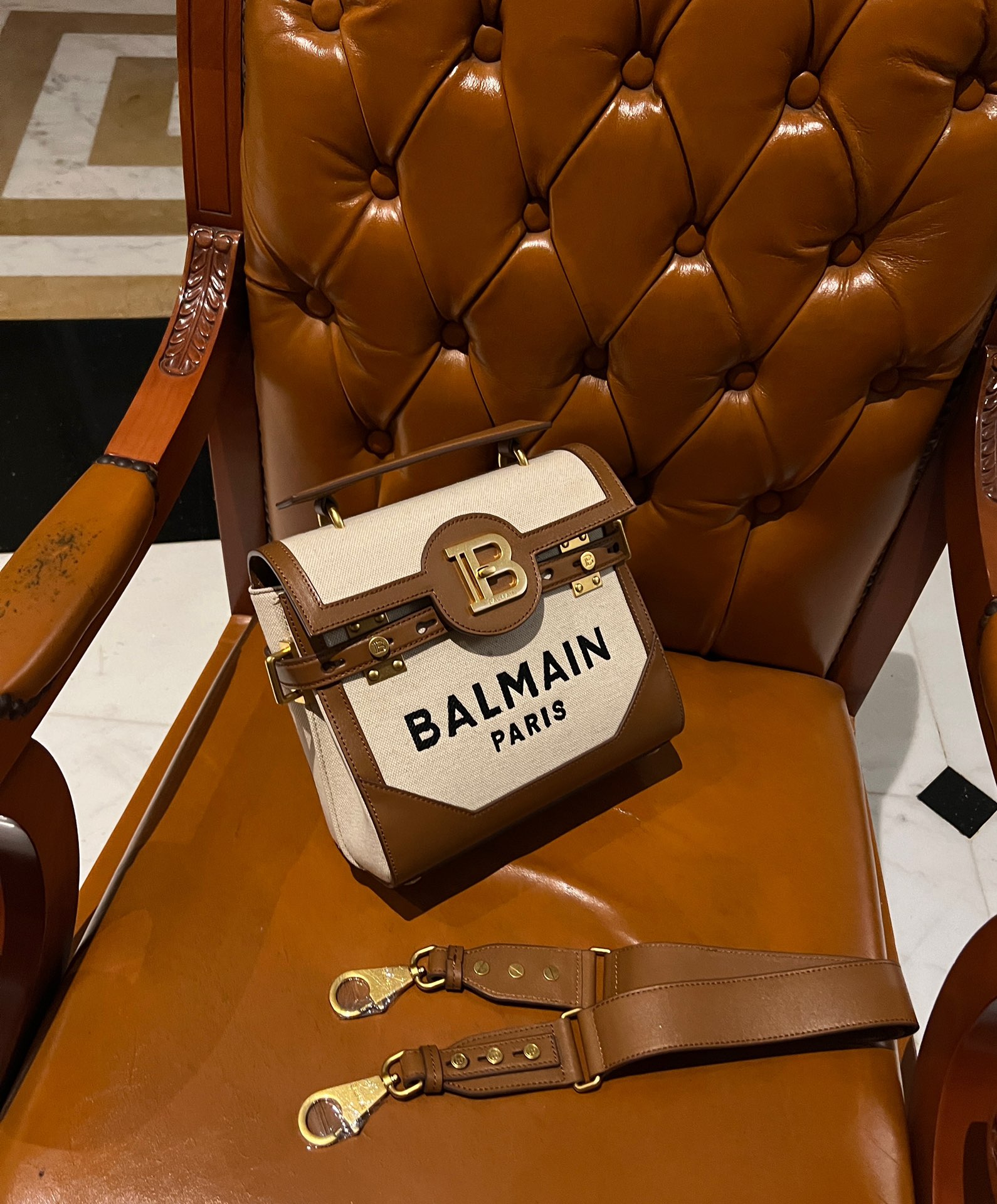 Balmain logo-plaque leather-trimmed Satchel | Neutrals BALMAIN 00009