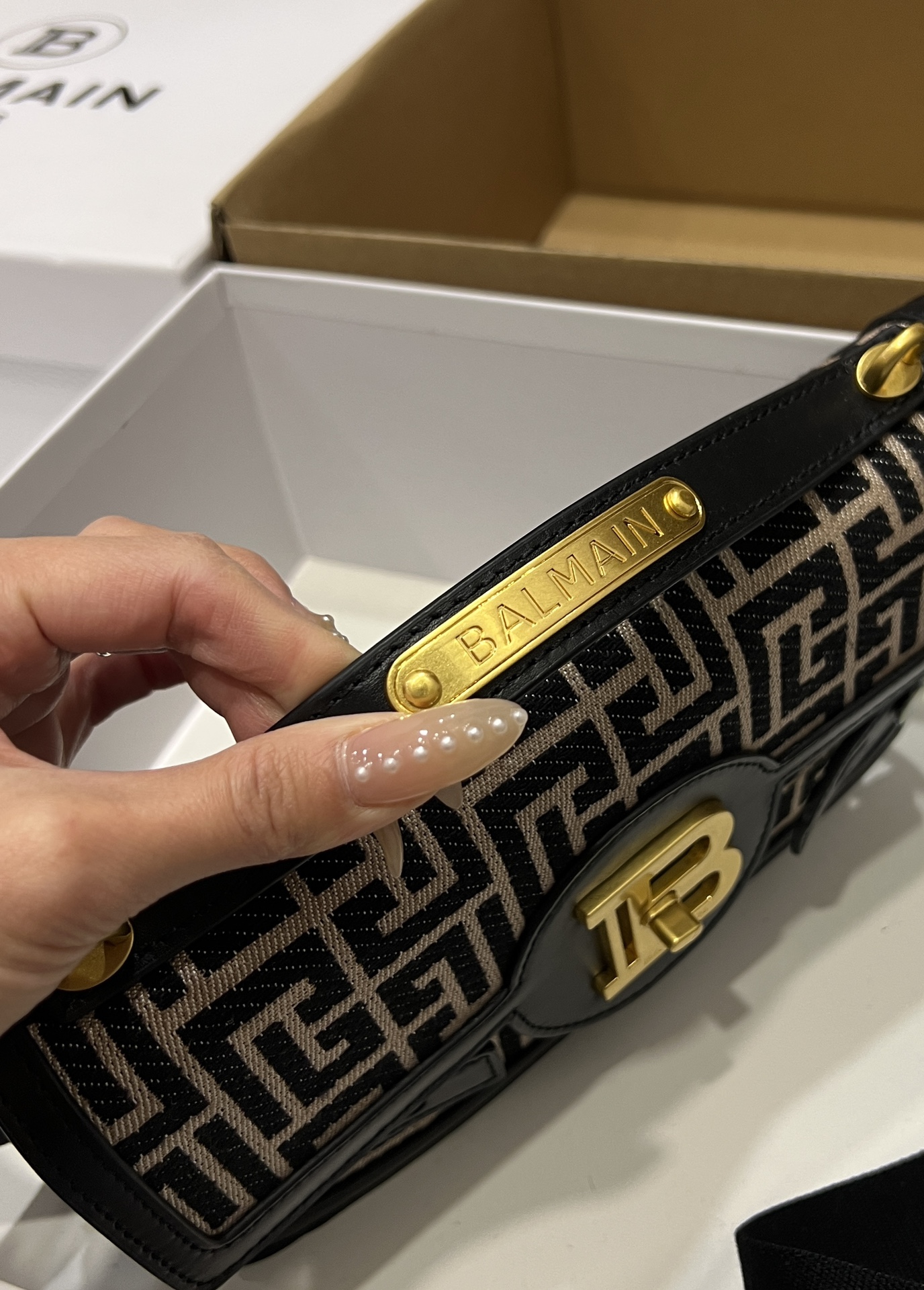 B-Buzz Shoulder 24 Purse - Balmain - Cotton - Ivory/Black ref.1752092 -  BALMAIN 00029
