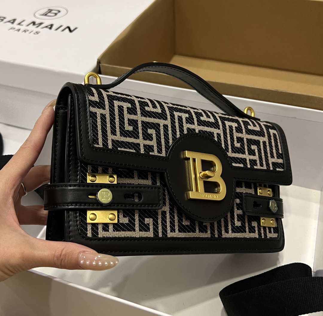 B-Buzz Shoulder 24 Purse - Balmain - Cotton - Ivory/Black ref.1752092 -  BALMAIN 00029
