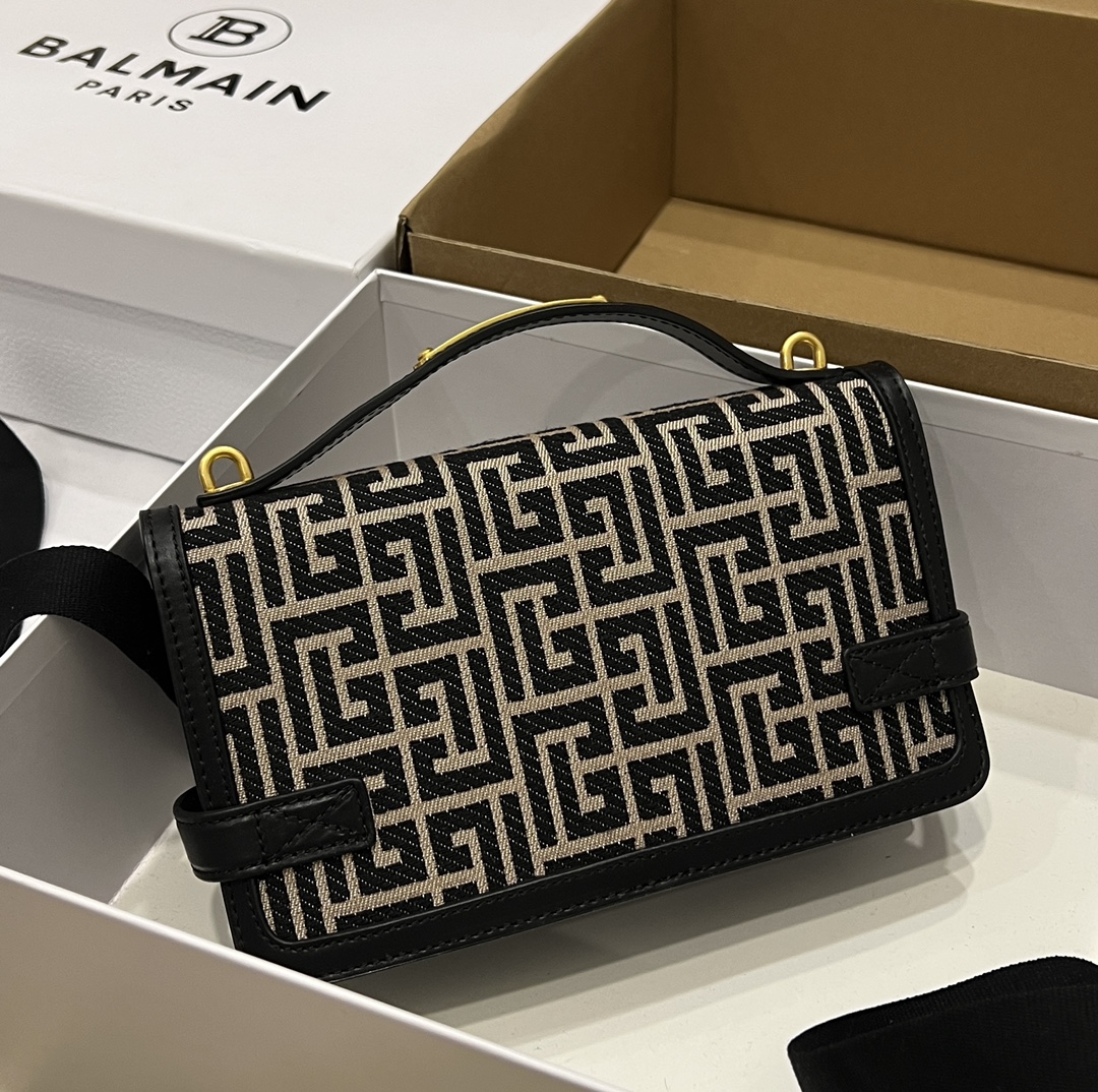 B-Buzz Shoulder 24 Purse - Balmain - Cotton - Ivory/Black ref.1752092 -  BALMAIN 00029