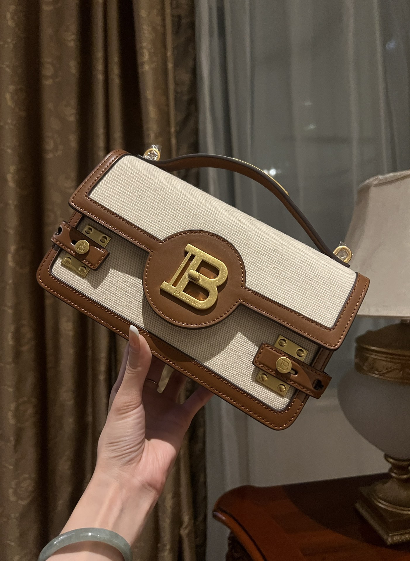 Balmain Brown B-Buzz 24 Shoulder Bag in Canvas &BALMAIN 00039