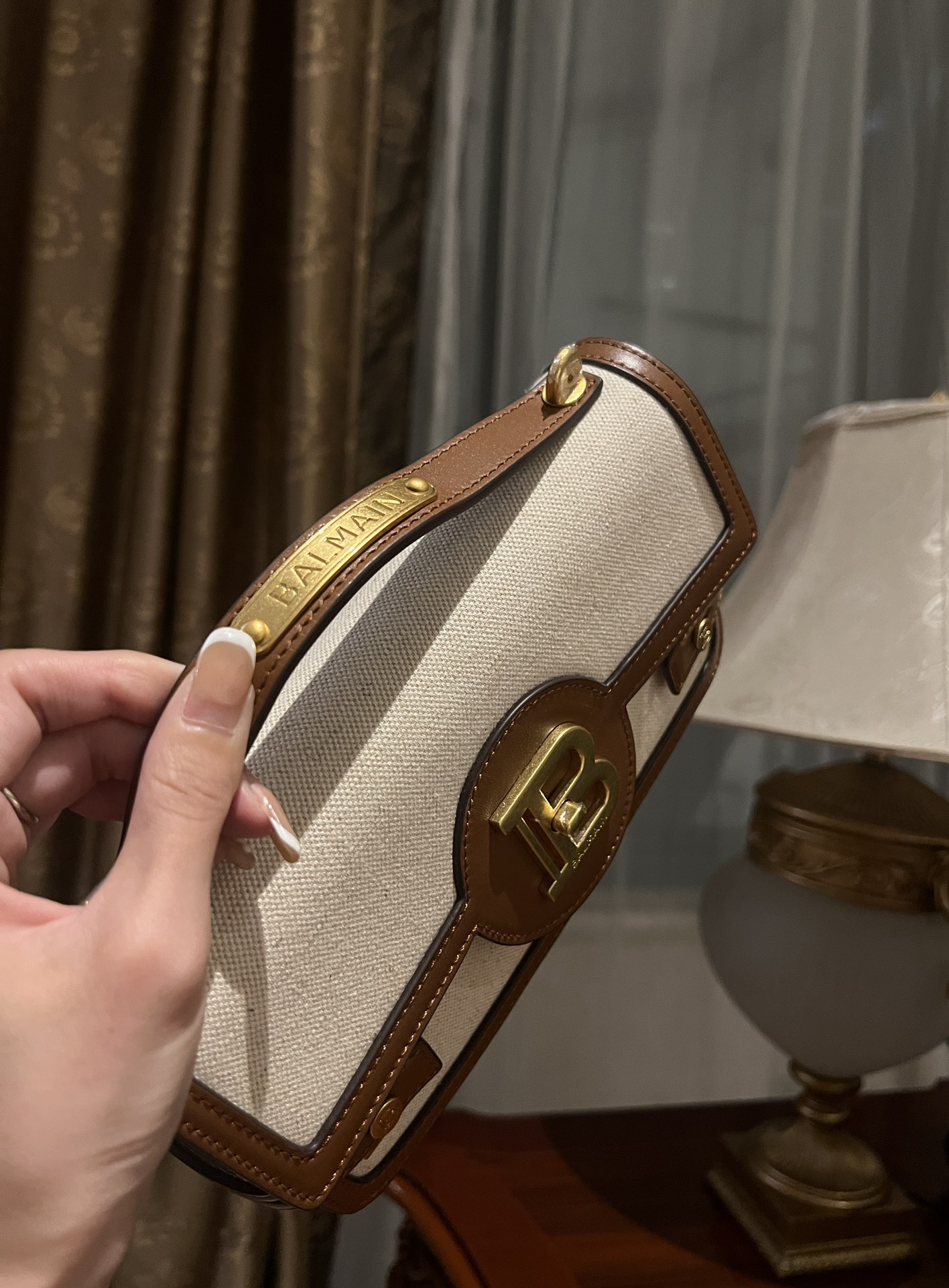 Balmain Brown B-Buzz 24 Shoulder Bag in Canvas &BALMAIN 00039
