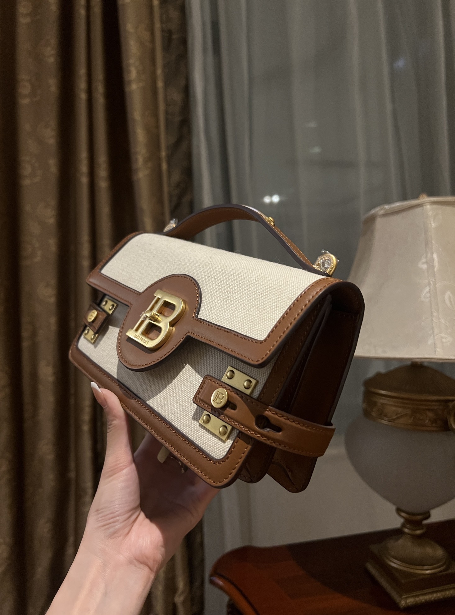 Balmain Brown B-Buzz 24 Shoulder Bag in Canvas &BALMAIN 00039