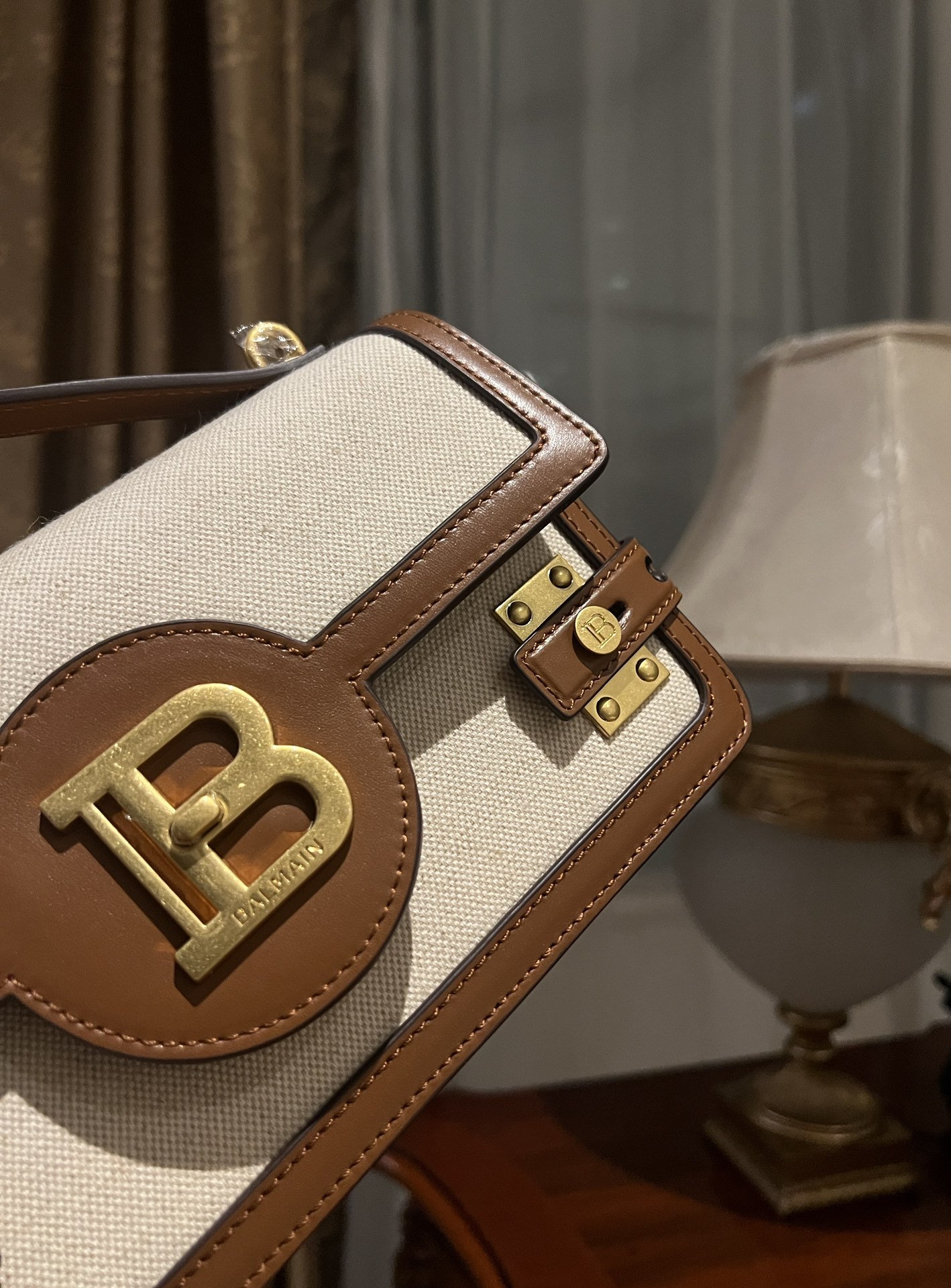 Balmain Brown B-Buzz 24 Shoulder Bag in Canvas &BALMAIN 00039