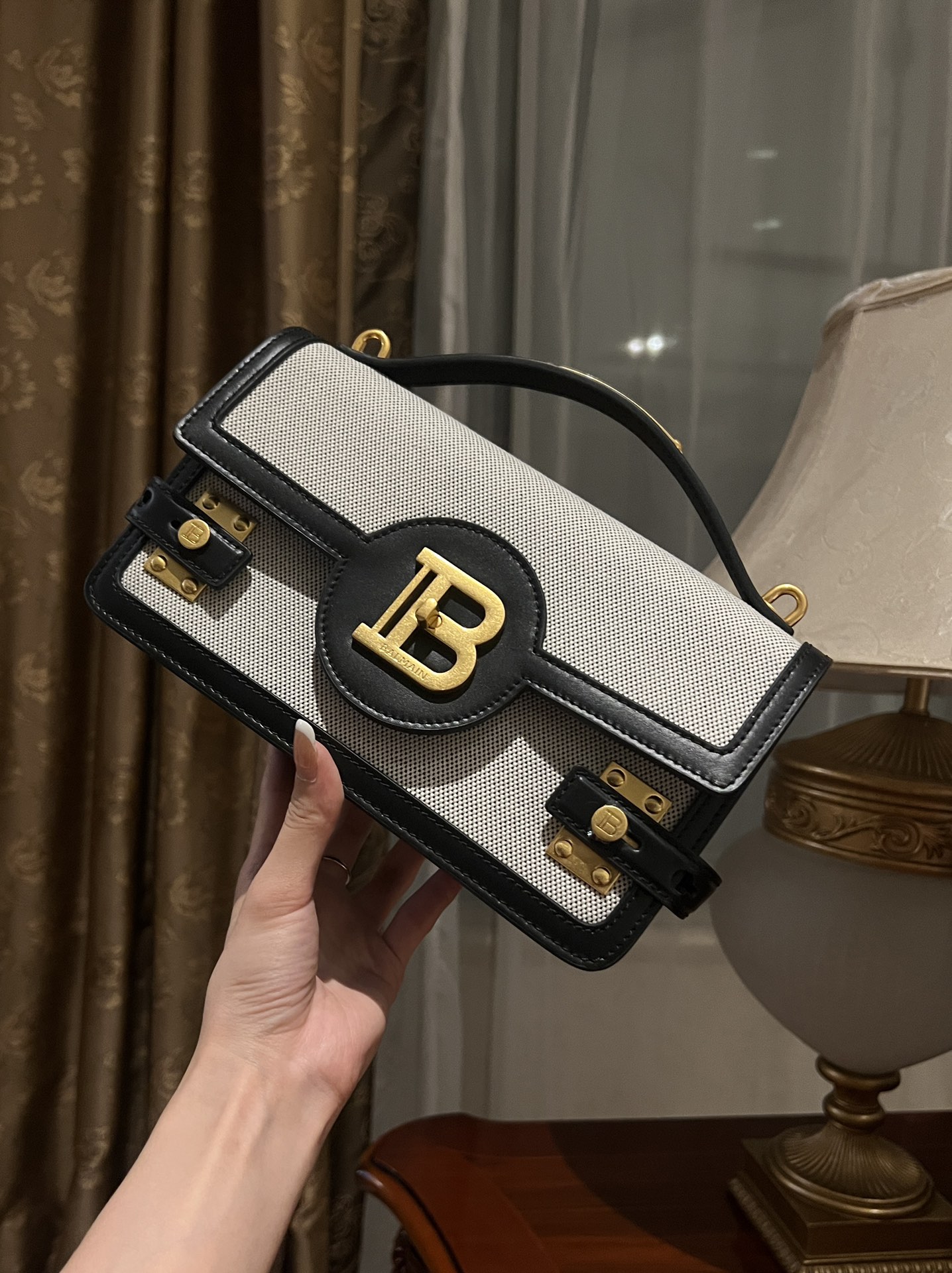 Balmain Black B-Buzz 24 Shoulder Bag in Canvas &