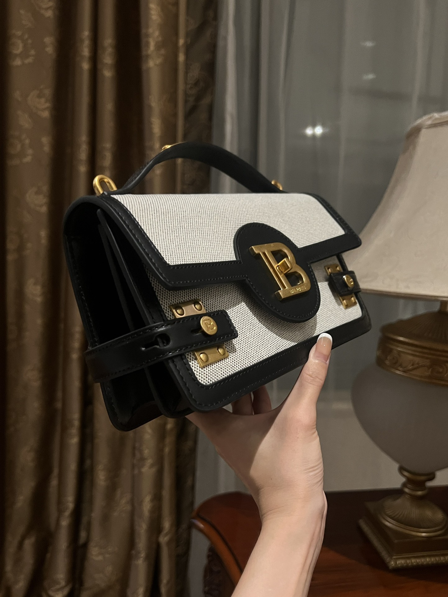 Balmain Black B-Buzz 24 Shoulder Bag in Canvas &