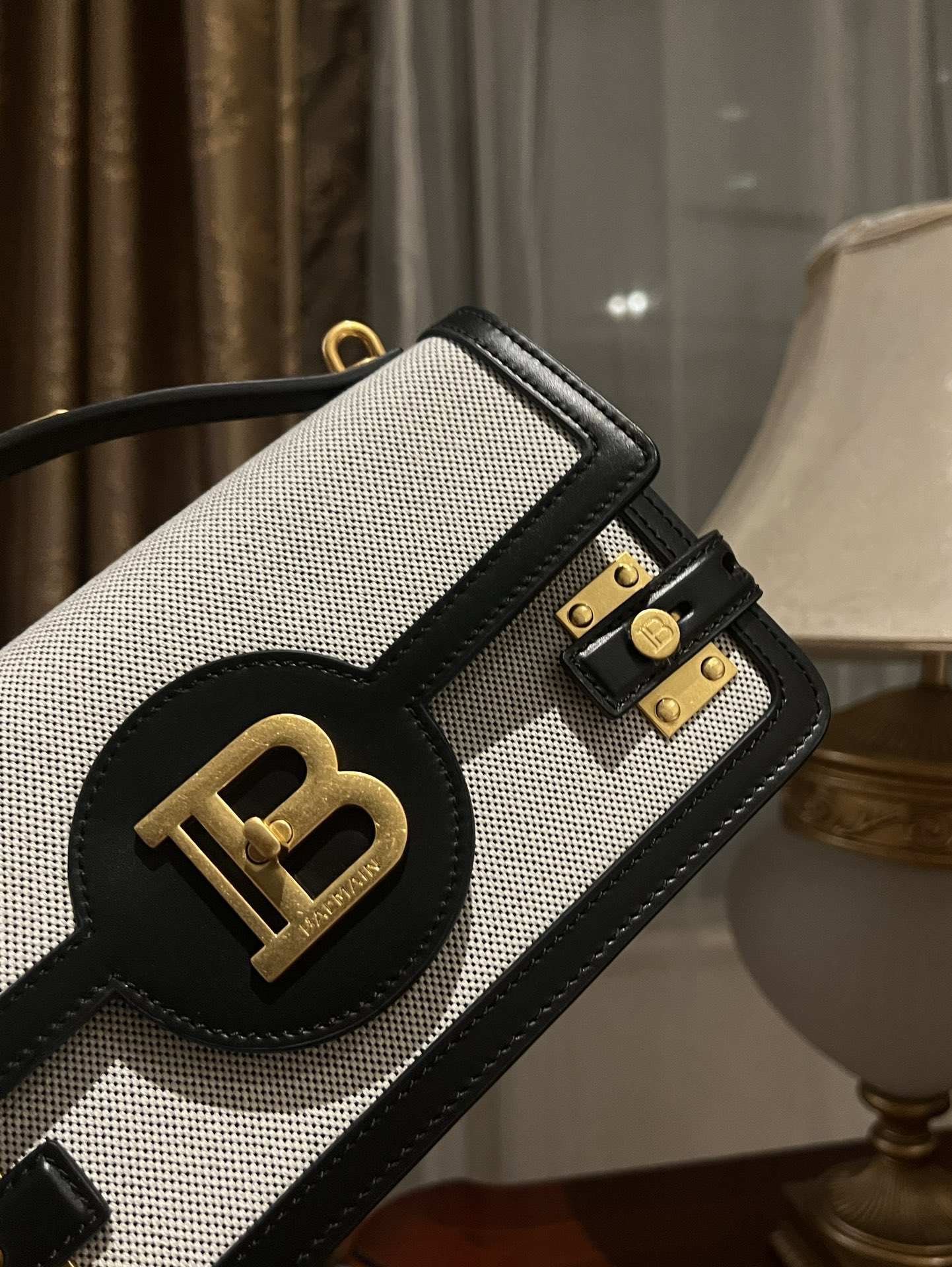 Balmain Black B-Buzz 24 Shoulder Bag in Canvas &