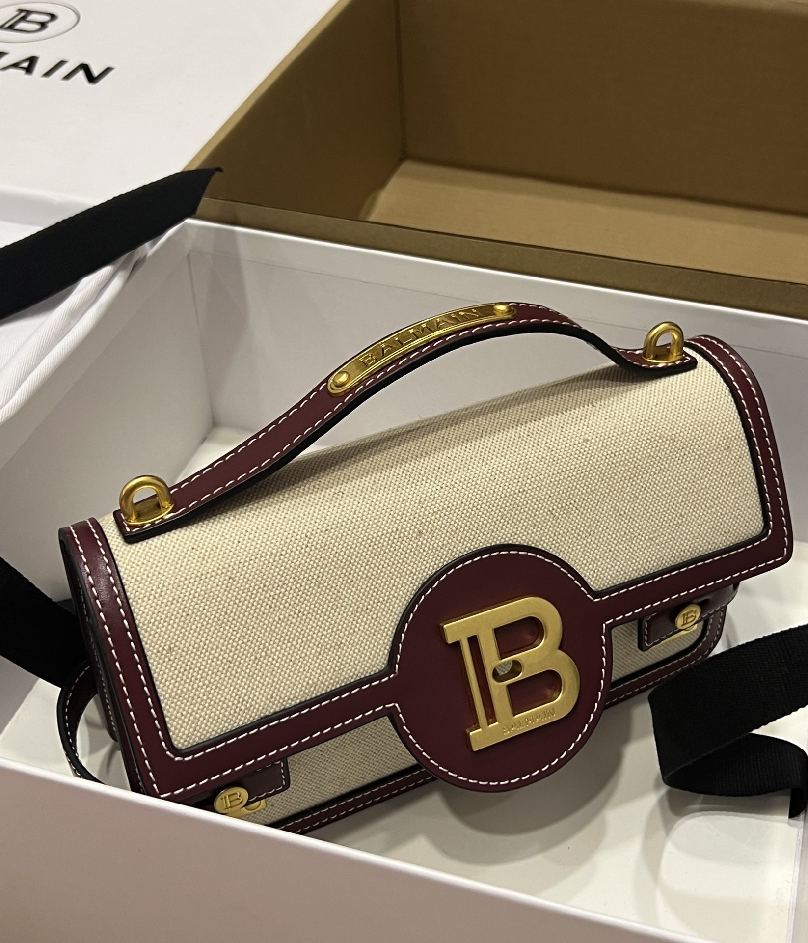 bag BALMAIN Women B Buzz 24 Canvas and Leather Bag