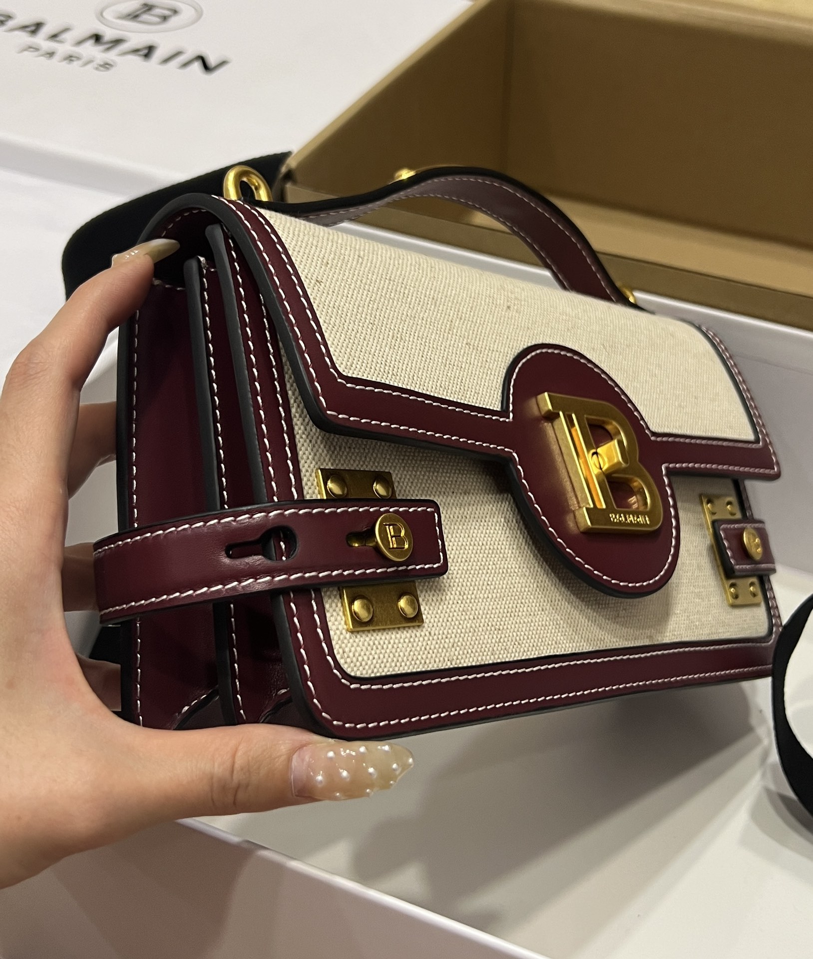 bag BALMAIN Women B Buzz 24 Canvas and Leather Bag