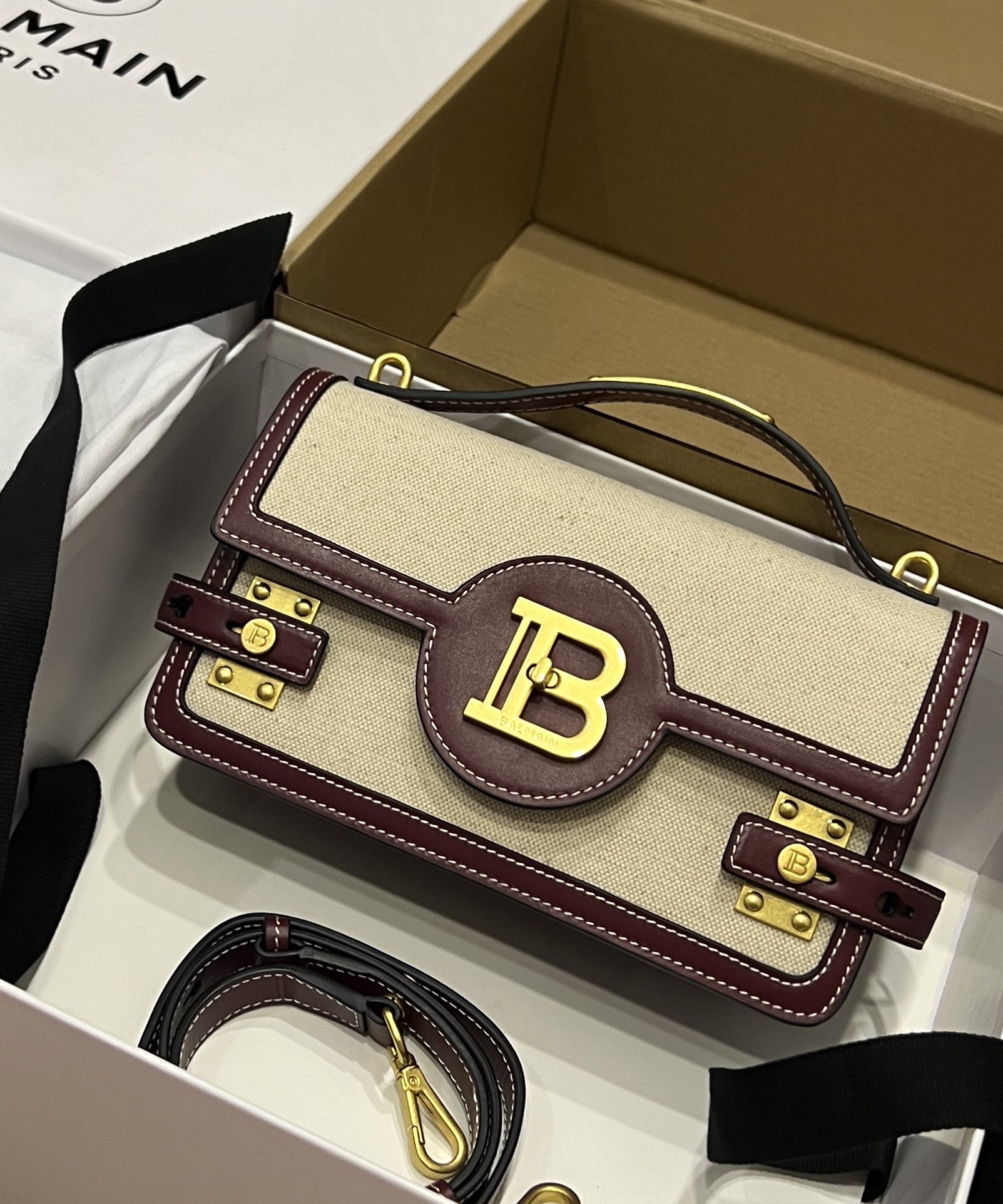 bag BALMAIN Women B Buzz 24 Canvas and Leather Bag