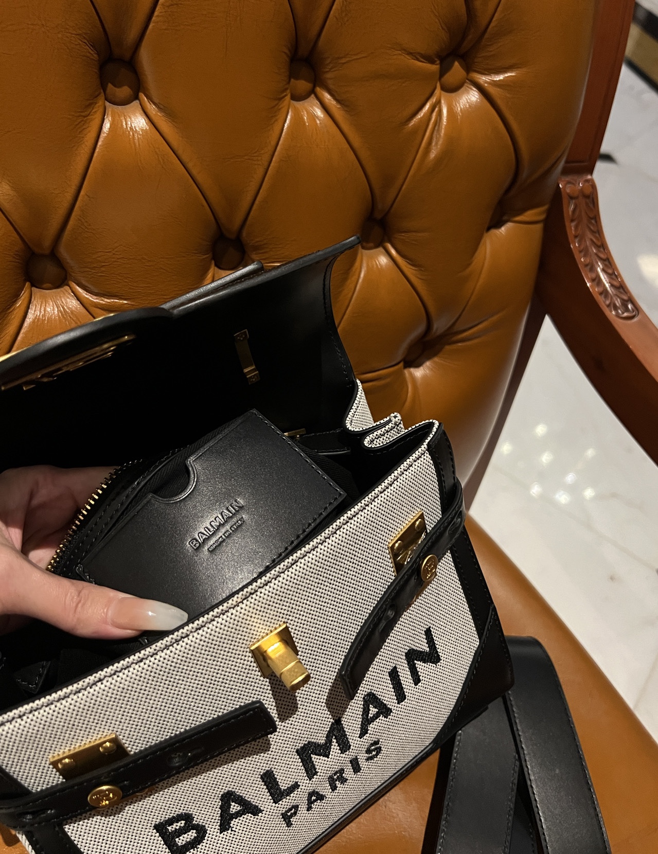 almain B-Buzz 23 canvas shoulder bag white - blackBALMAIN 00079