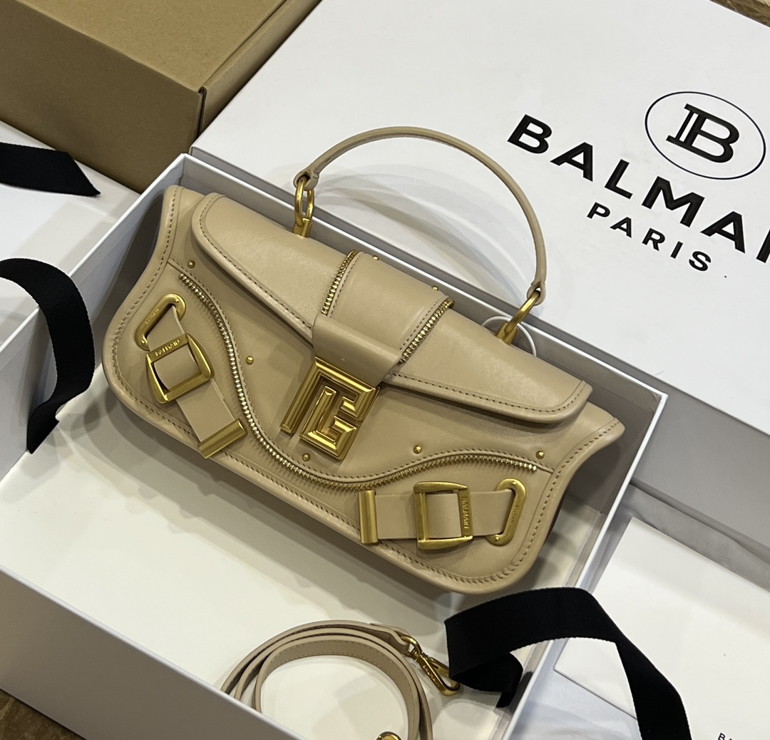 BALMAIN – Blaze Leather Pouch Box Top Handle Bagin brown  Balmain
