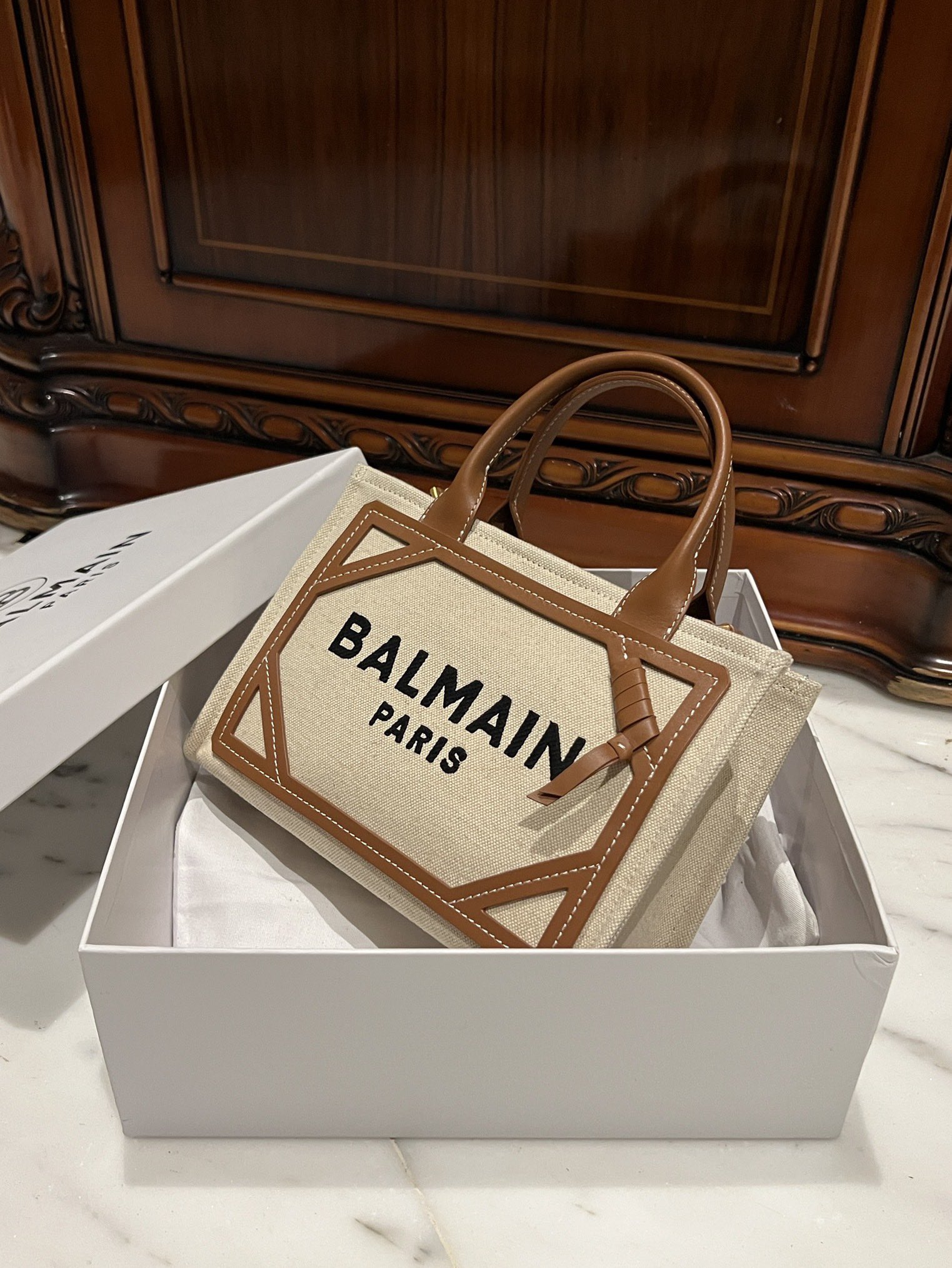 Balmain Mini B-Army Canvas Bag | Neutrals