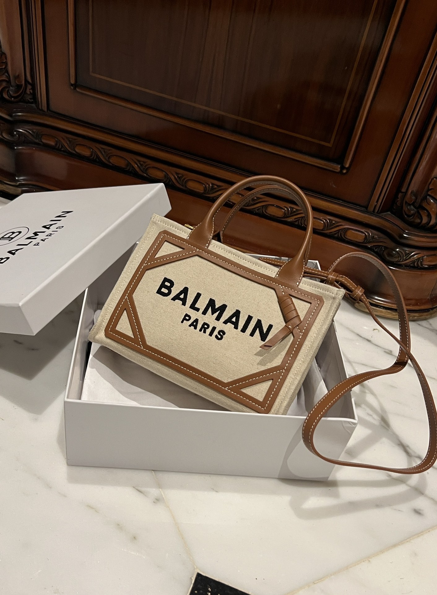 Balmain Mini B-Army Canvas Bag | Neutrals