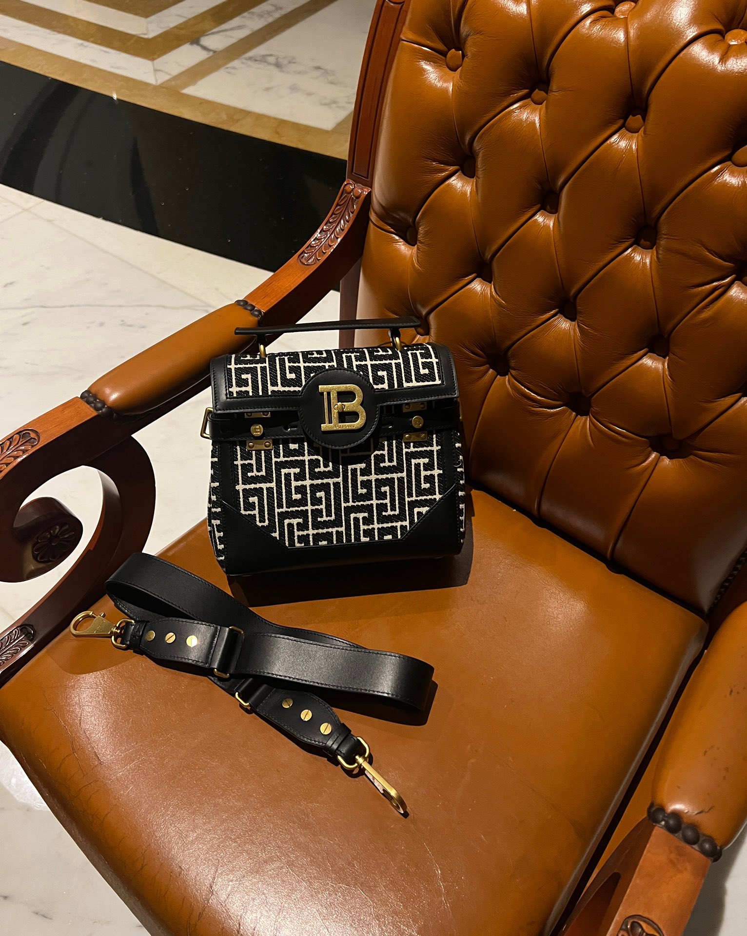 Balmain B-Buzz 23 bag in jacquard and leather – Women | BALMAIN