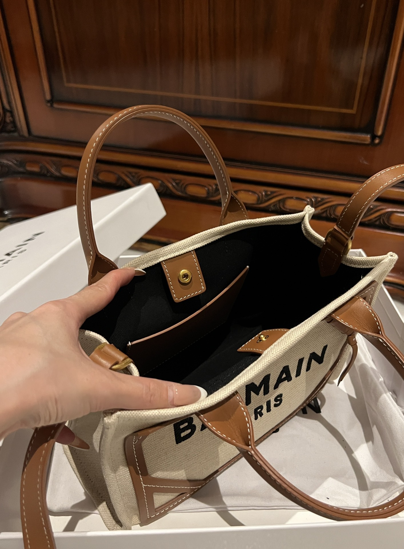 Balmain Mini B-Army Canvas Bag | Neutrals