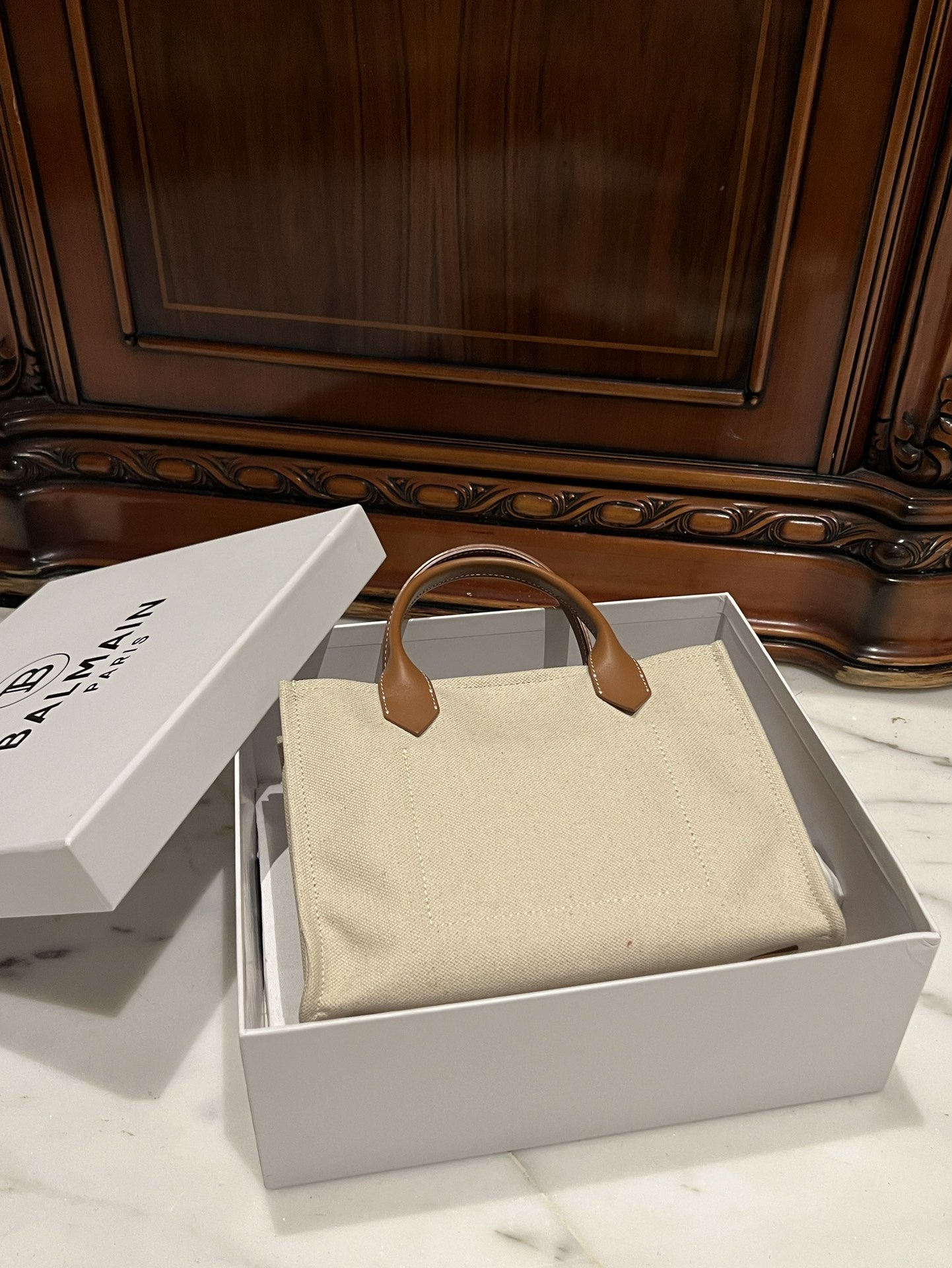 Balmain Mini B-Army Canvas Bag | Neutrals