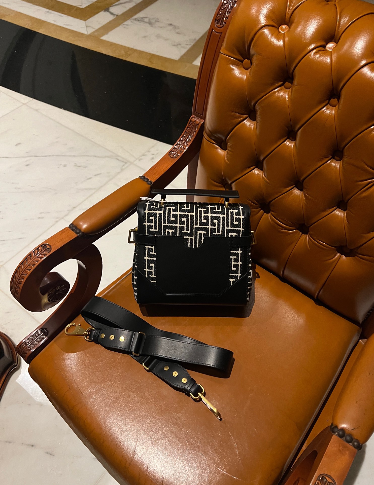 Balmain B-Buzz 23 bag in jacquard and leather - Women | BALMAIN