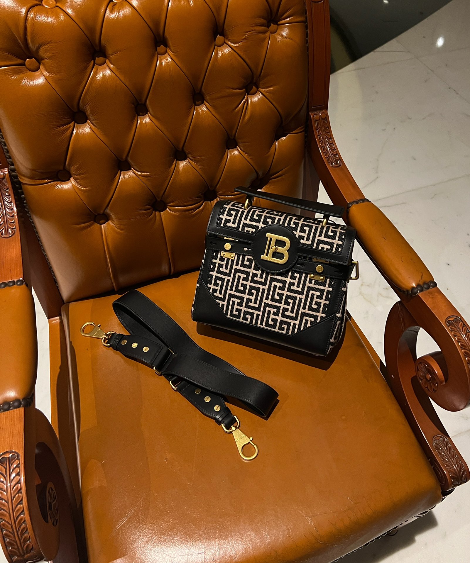 Balmain B-Buzz 23 bag in jacquard and leather – Women | BALMAIN BALMAIN 00109