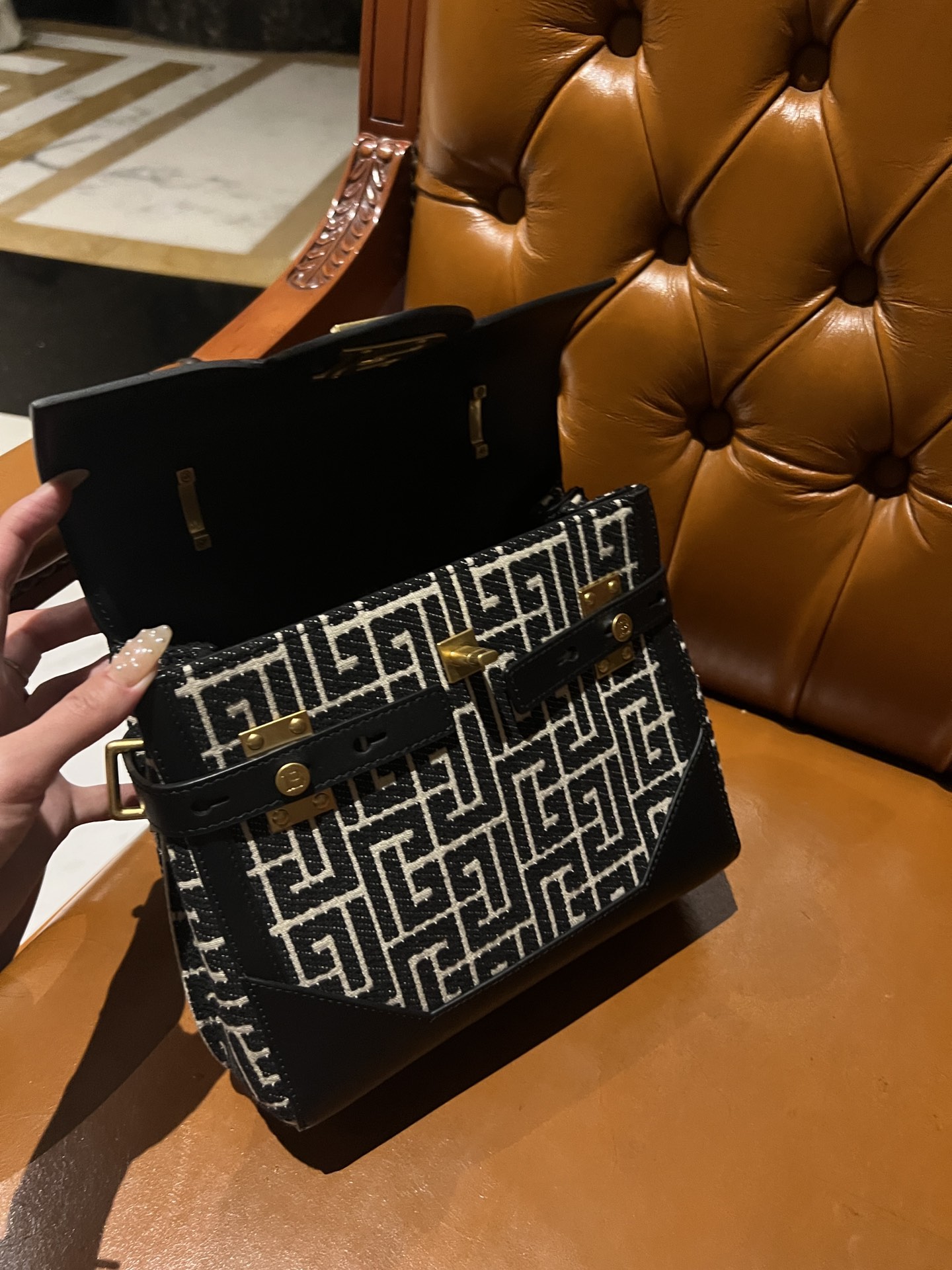 Balmain B-Buzz 23 bag in jacquard and leather - Women | BALMAIN BALMAIN 00109