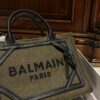 BALMAIN B Army 42 khaki green & black canvas & leather tote