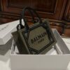 BALMAIN B Army 42 khaki green & black canvas & leather tote