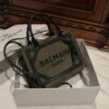 BALMAIN B Army 42 khaki green & black canvas & leather tote