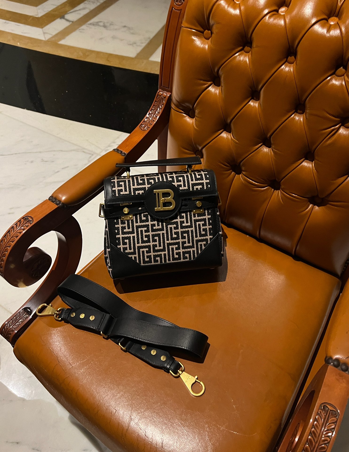 Balmain B-Buzz 23 bag in jacquard and leather - Women | BALMAIN BALMAIN 00109